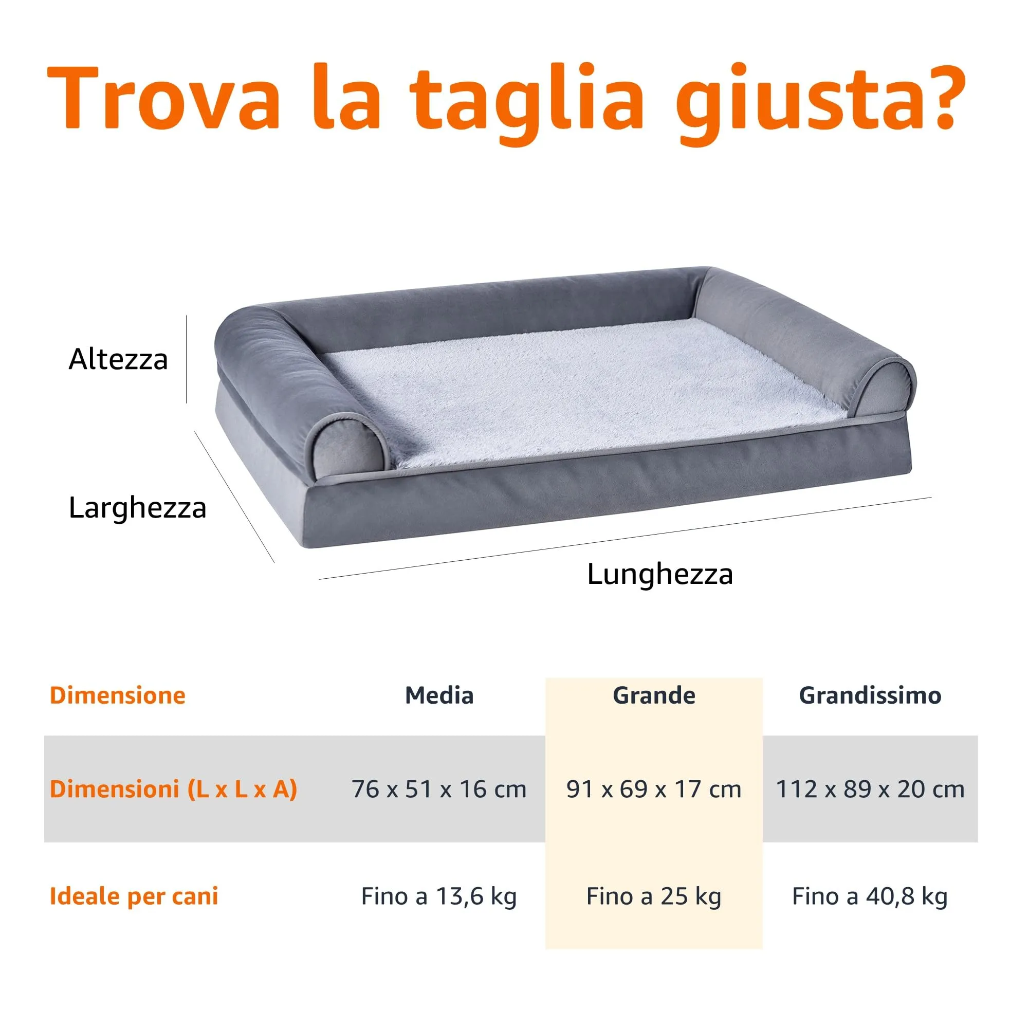 Amazon Basics Lettino per Cane in Schiuma con Fodera Rimovibile, Grigio, 91 x 69 x 17 cm - immagine 6