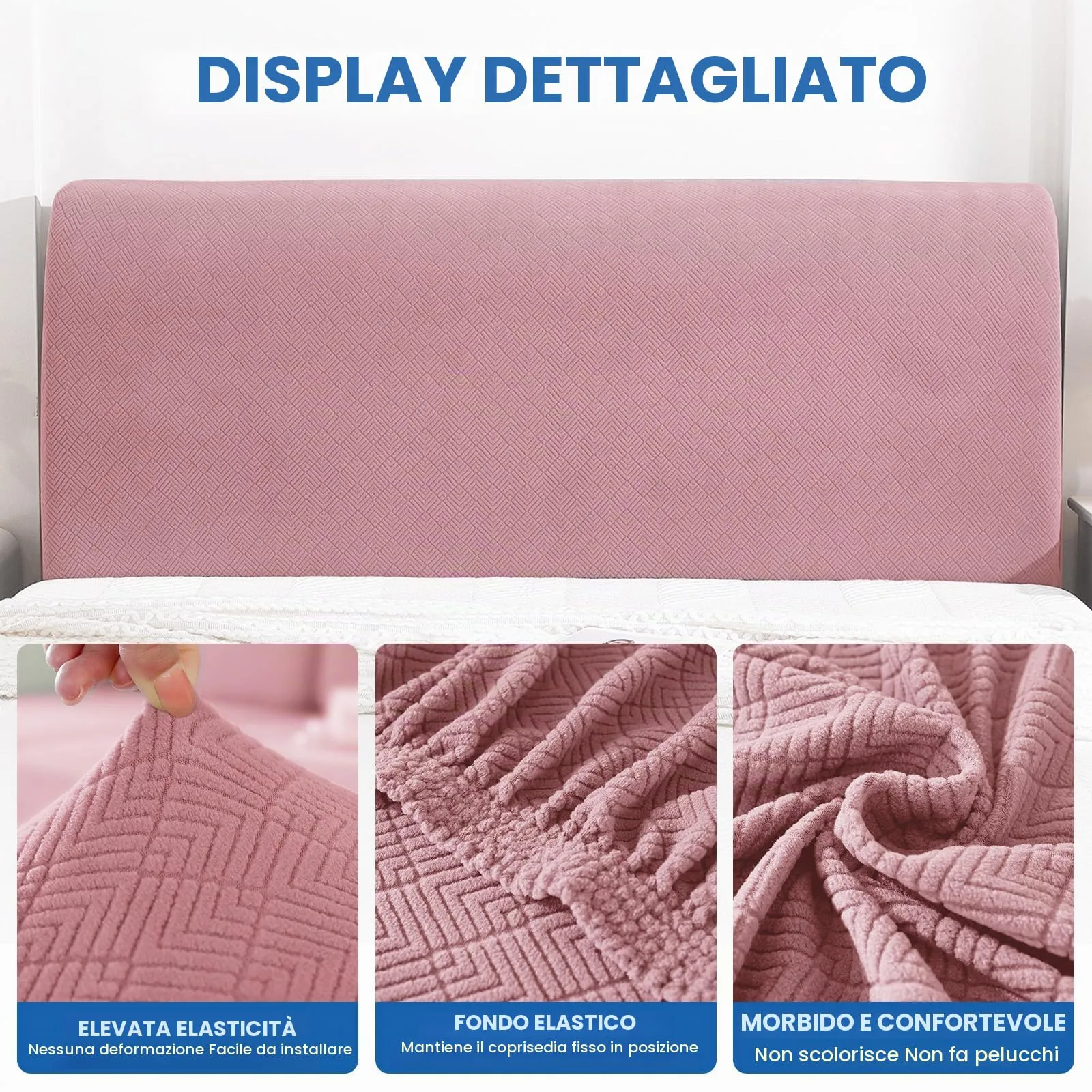 YSTELLAA Copri Testata Letto Elasticizzata, 150cm, Rosa - immagine 5