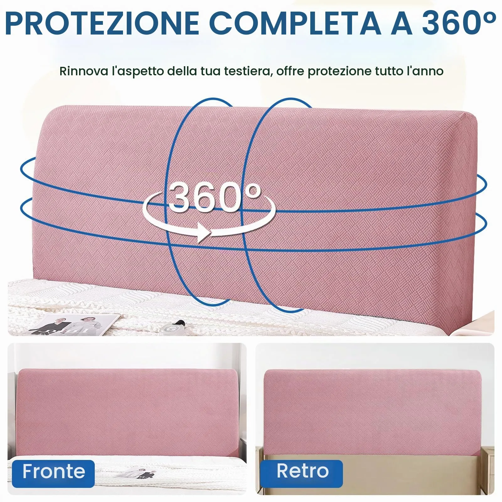 YSTELLAA Copri Testata Letto Elasticizzata, 150cm, Rosa - immagine 6