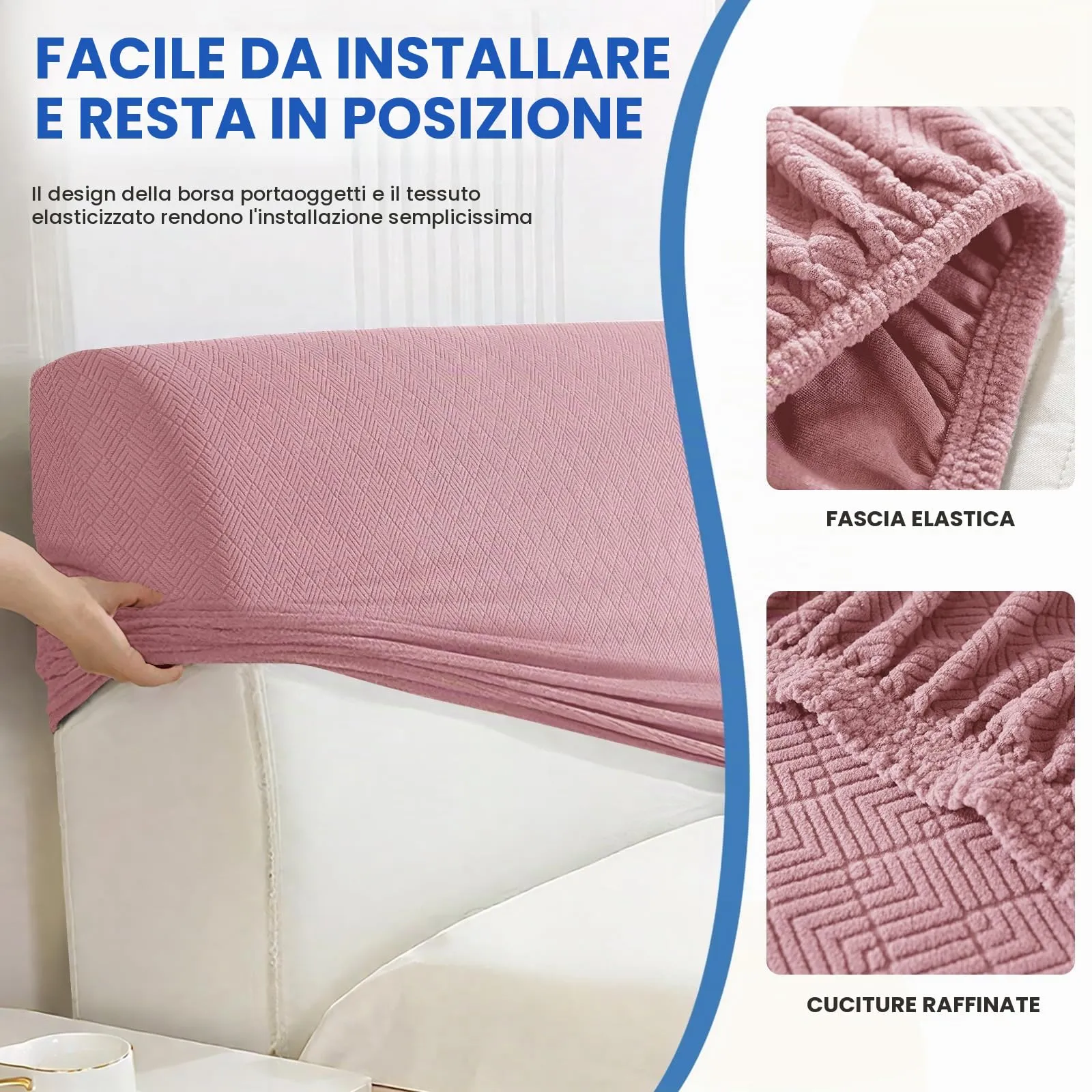 YSTELLAA Copri Testata Letto Elasticizzata, 150cm, Rosa - immagine 7