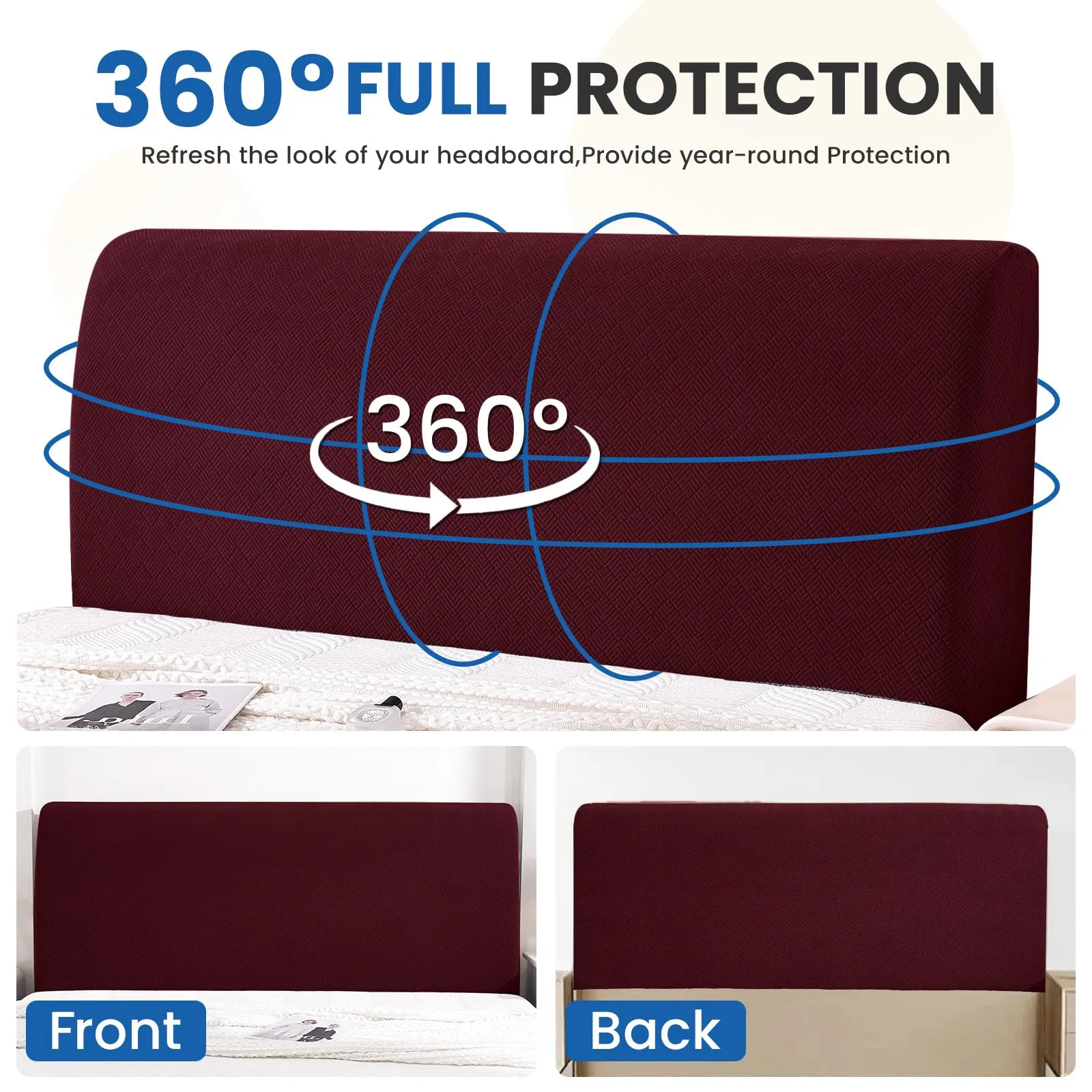 YSTELLAA Copri Testata Letto Elasticizzata, 150cm, Bordeaux - immagine 6