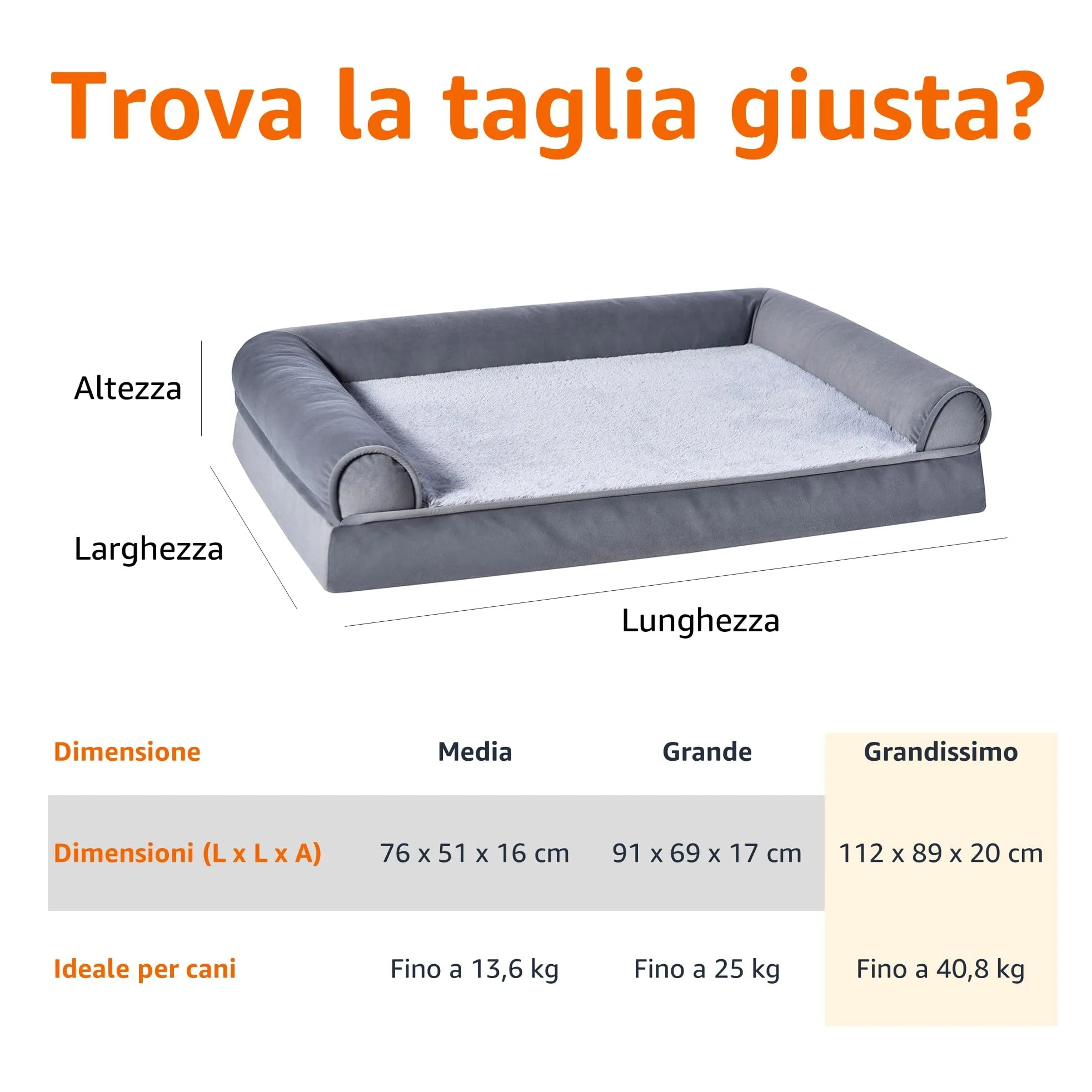 Amazon Basics Lettino per Cane e Animali Domestici in Schiuma con Fodera Rimovibile, Grigio, 112 x 89 x 20 cm - immagine 6