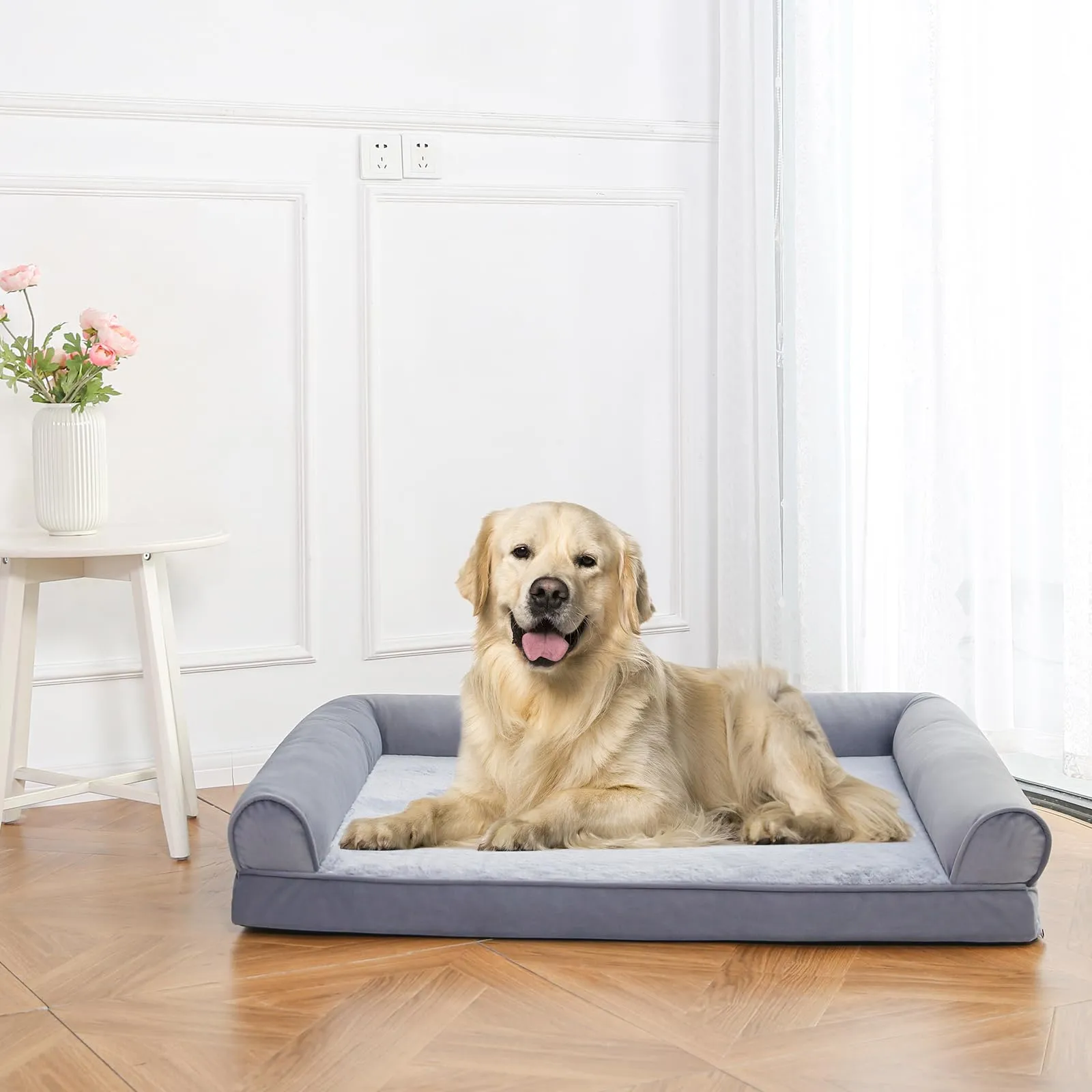 Amazon Basics Lettino per Cane e Animali Domestici in Schiuma con Fodera Rimovibile, Grigio, 112 x 89 x 20 cm - immagine 7