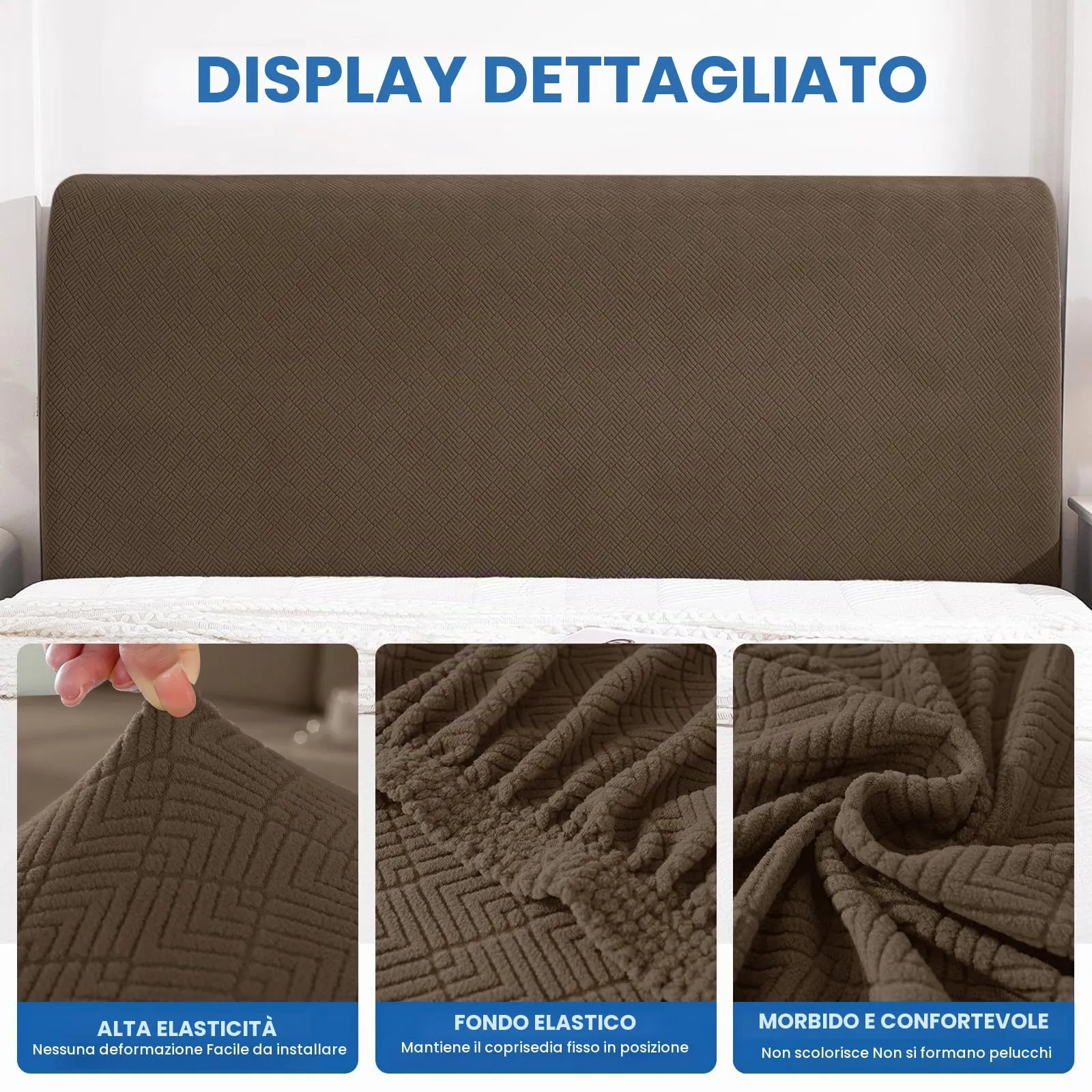 YSTELLAA Copri Testata Letto Elasticizzata, 200cm, Marrone - immagine 5