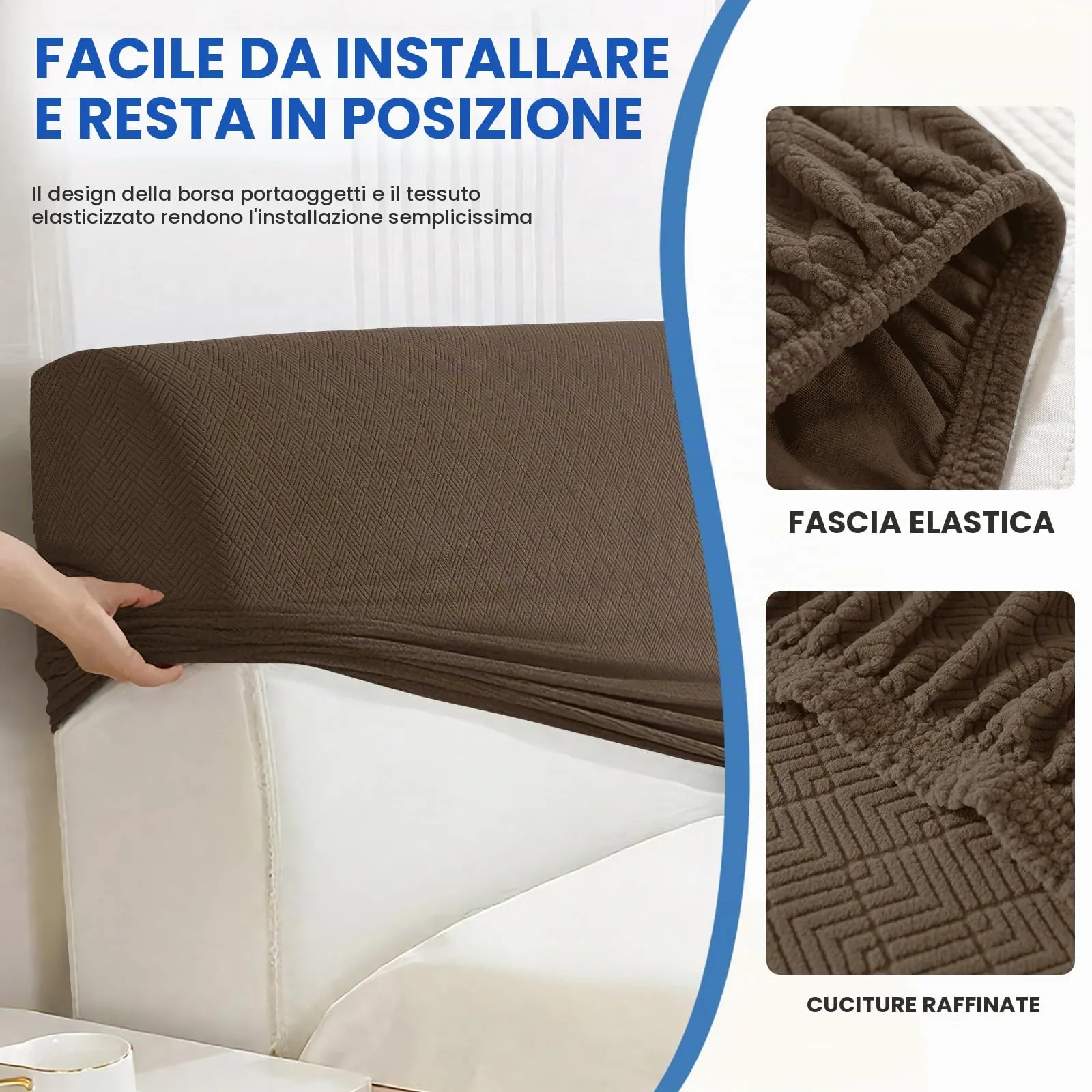 YSTELLAA Copri Testata Letto Elasticizzata, 200cm, Marrone - immagine 7