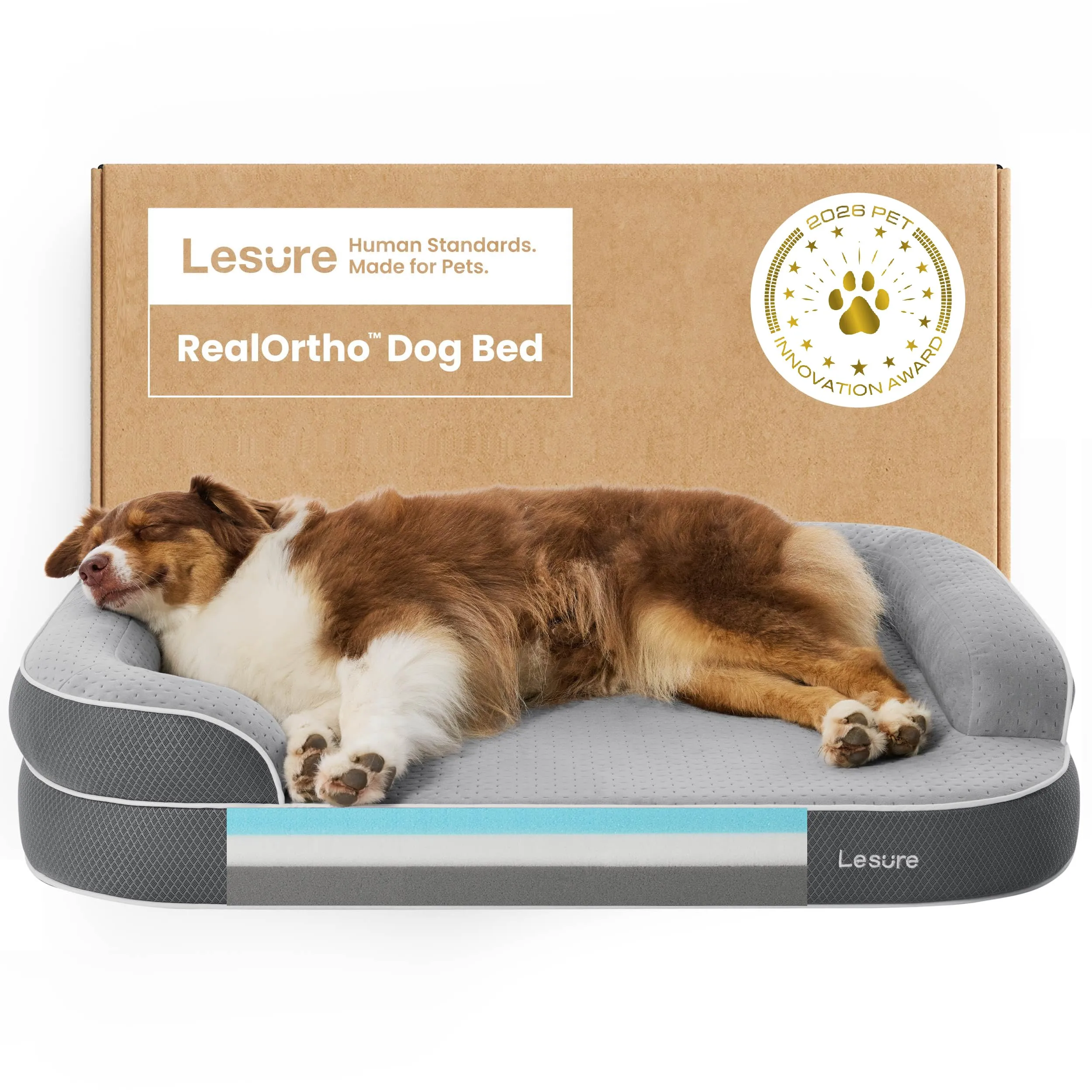 LE SURE RealOrtho Lettini Ortopedici per Cani, Divano Grande, Grigio, 97 x 71 x 18 cm - immagine 1