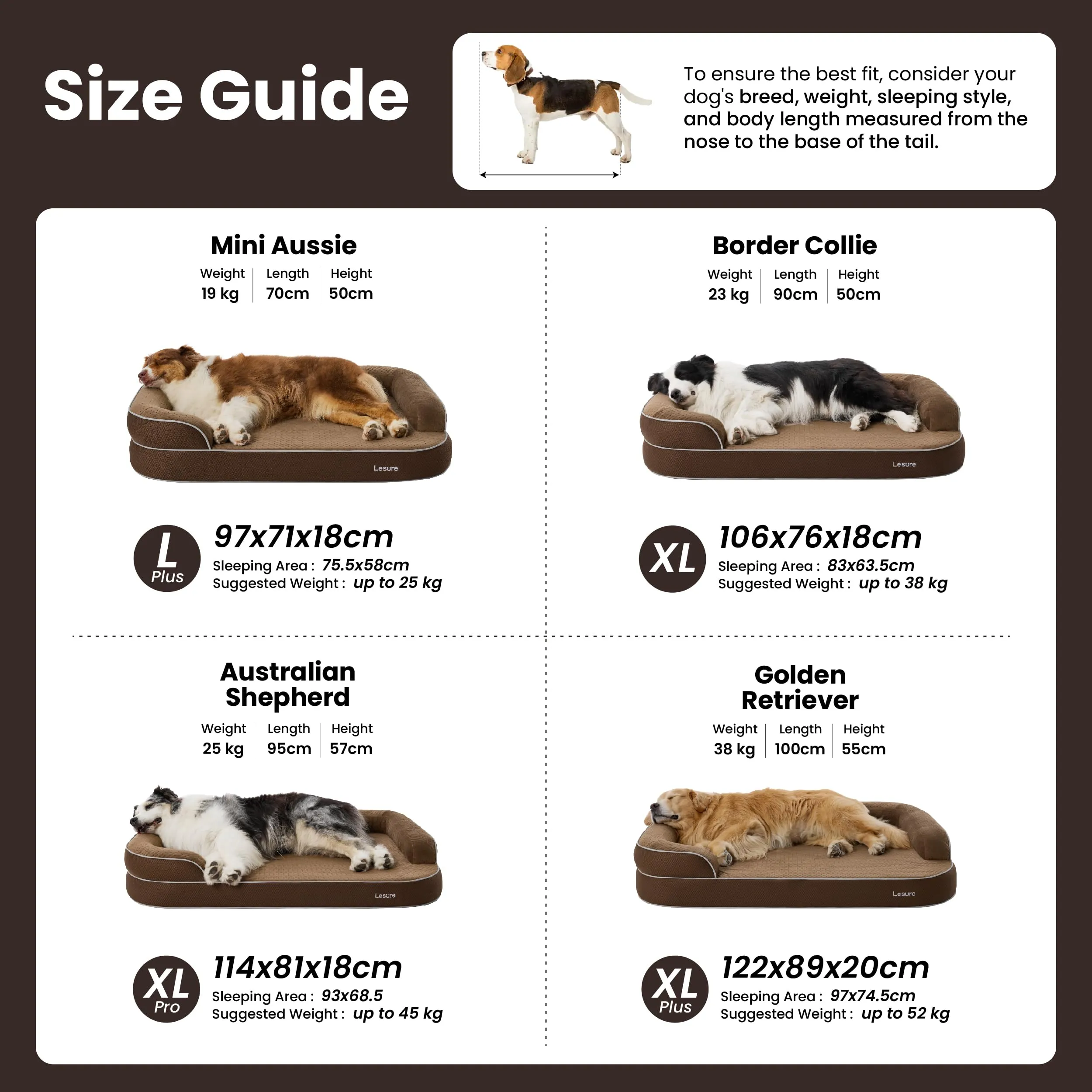 LE SURE RealOrtho Cuccia per cani in memory foam, divano, grande - immagine 5