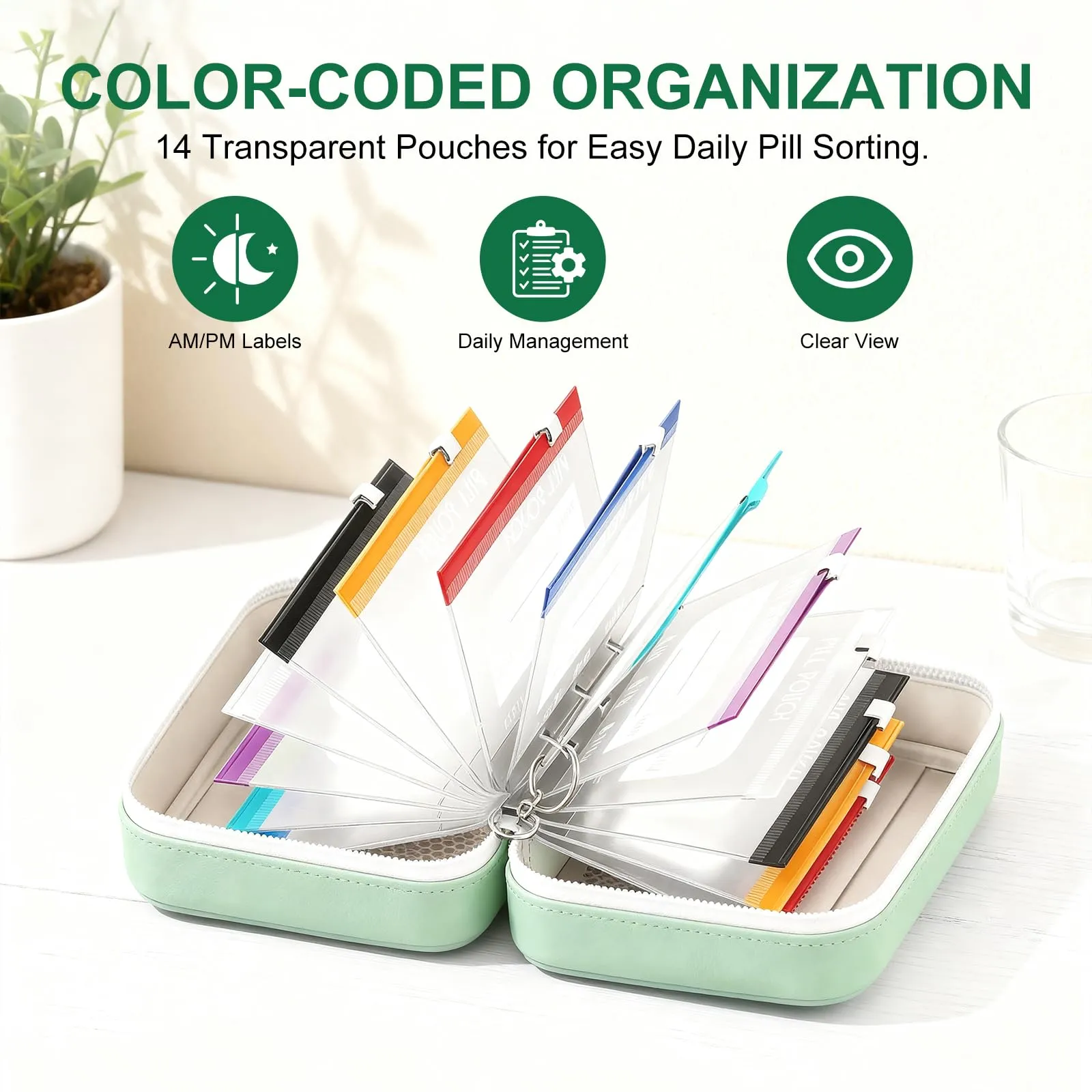 PUGTOW Set di Sacchetti per Pillole Impermeabili con 14 Bustine Colorate, A8 - immagine 3