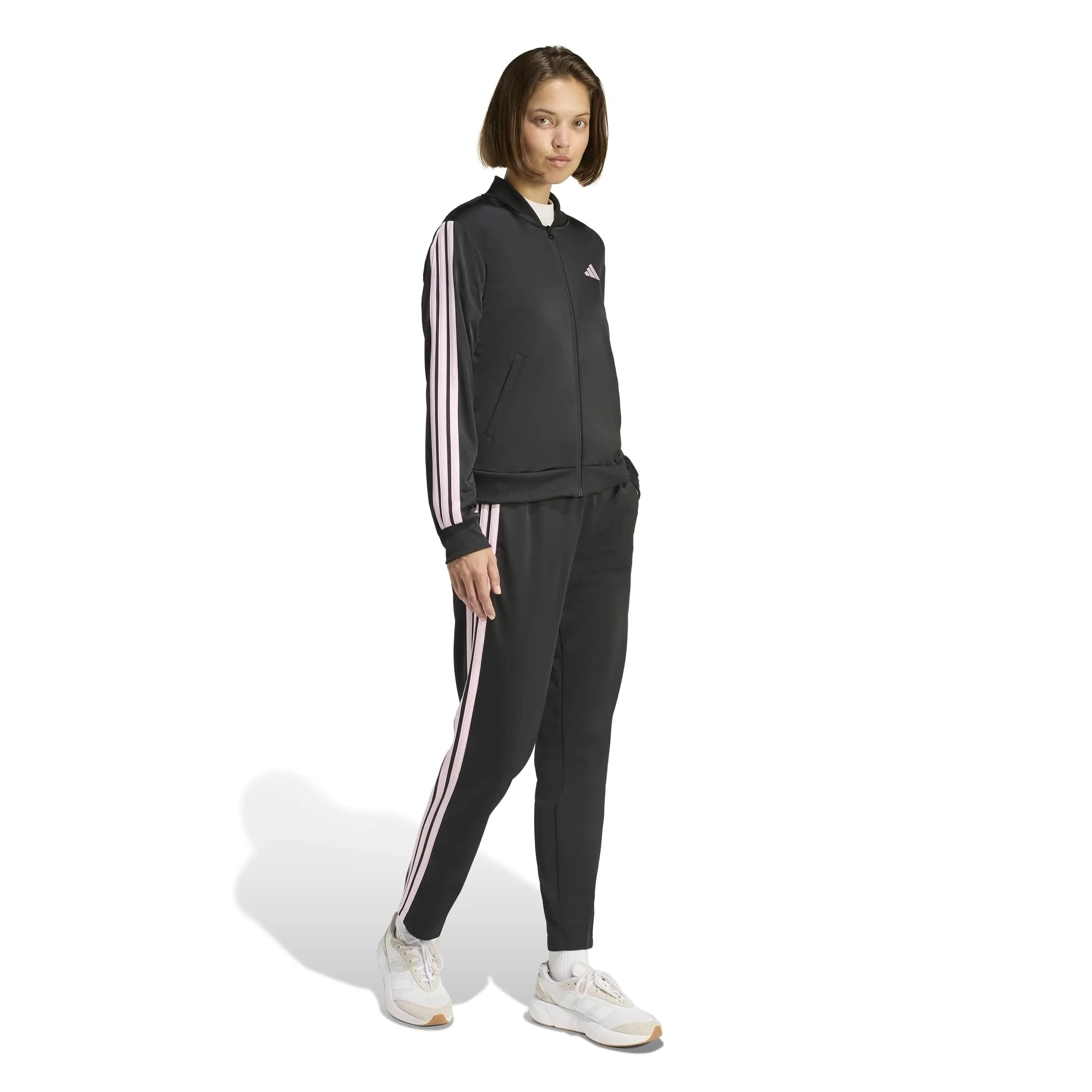 adidas Donna Essentials 3-Stripes Track Suit, Black/Clear Pink, M - immagine 3