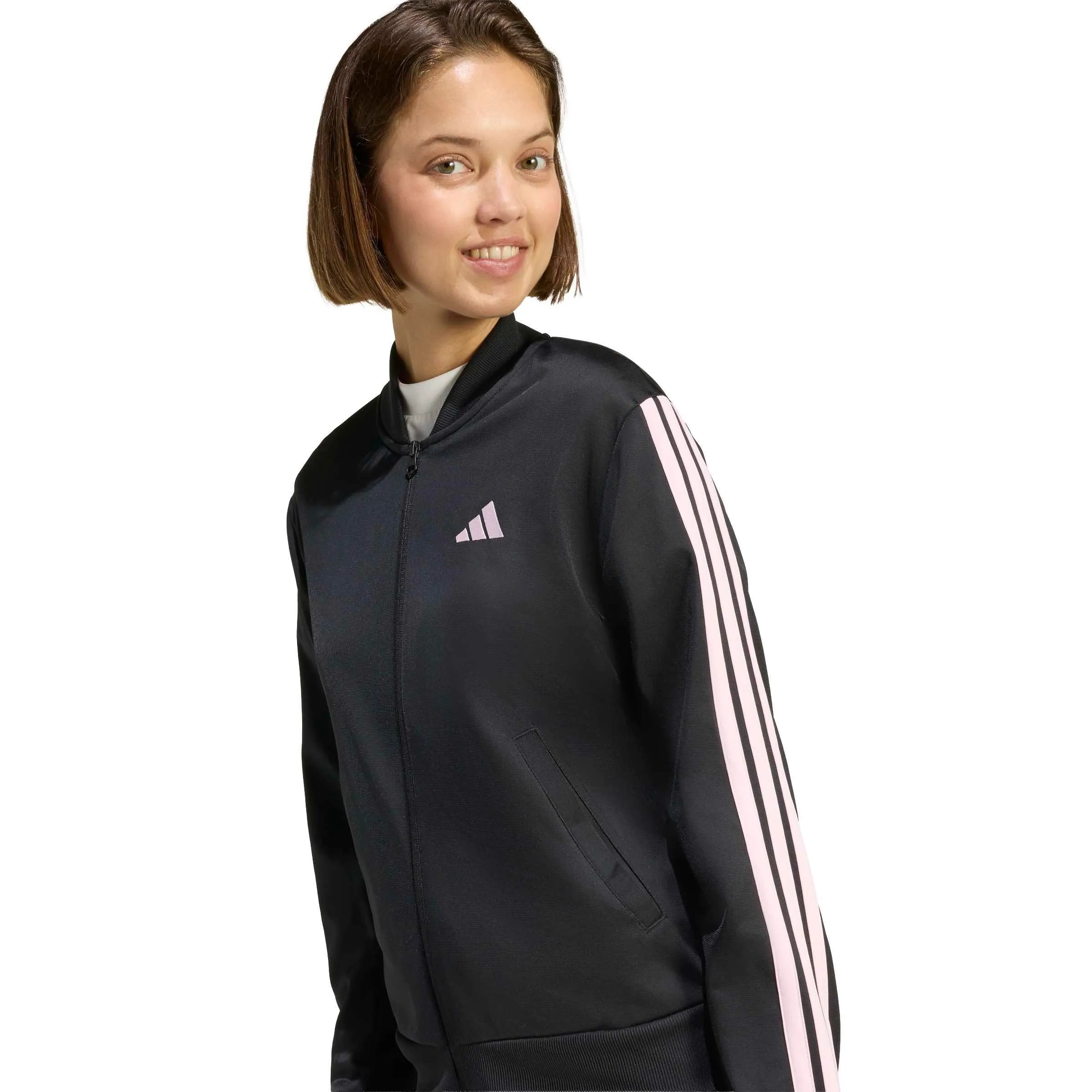 adidas Donna Essentials 3-Stripes Track Suit, Black/Clear Pink, XS - immagine 4