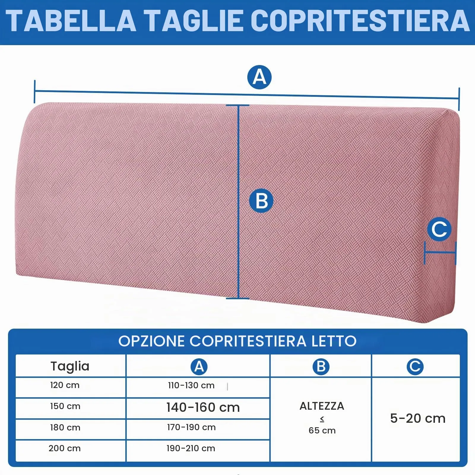 YSTELLAA Copri Testata Letto Elasticizzata, 180cm, Rosa - immagine 3