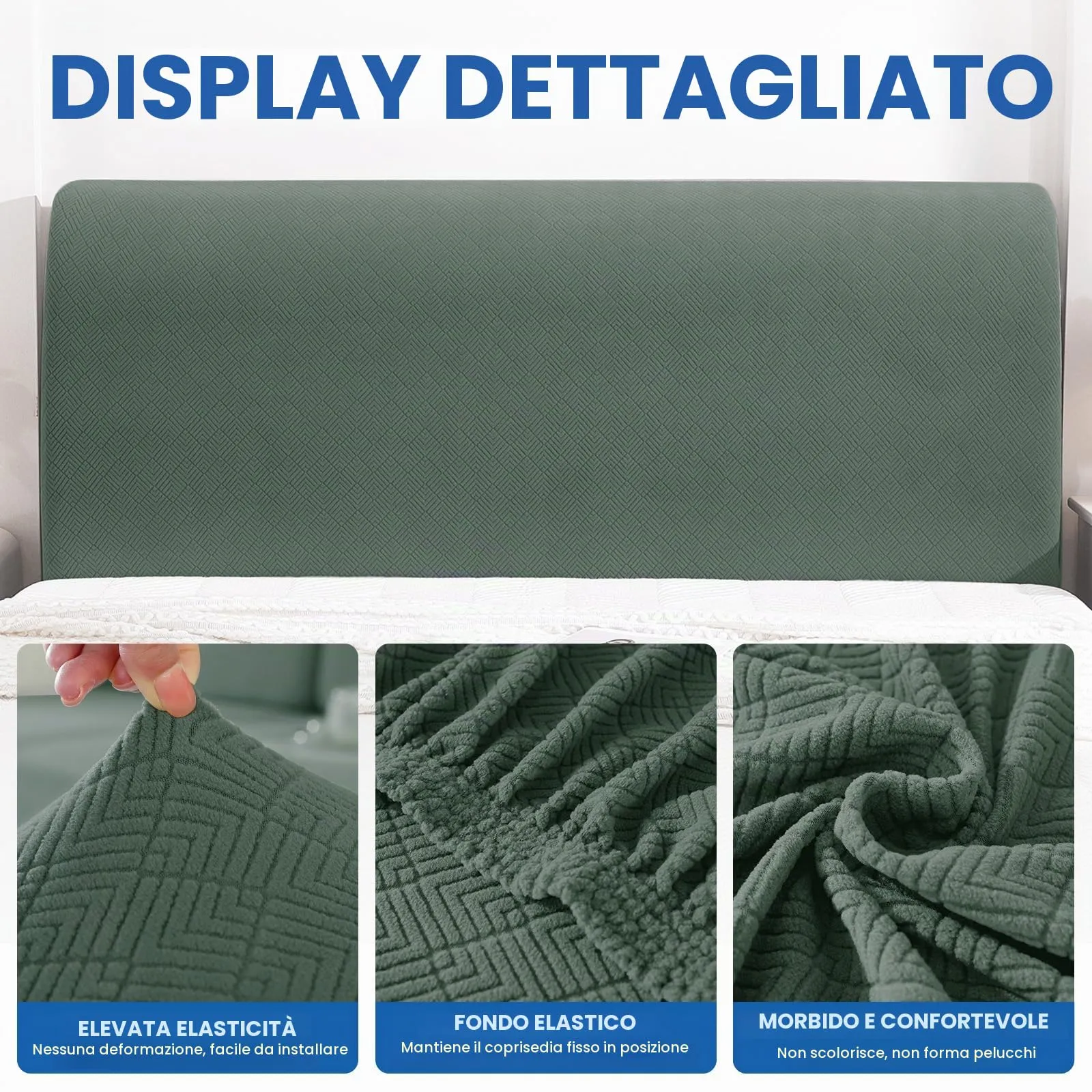 YSTELLAA Copri Testata Letto Elasticizzata, 180cm, Verde Soia - immagine 5