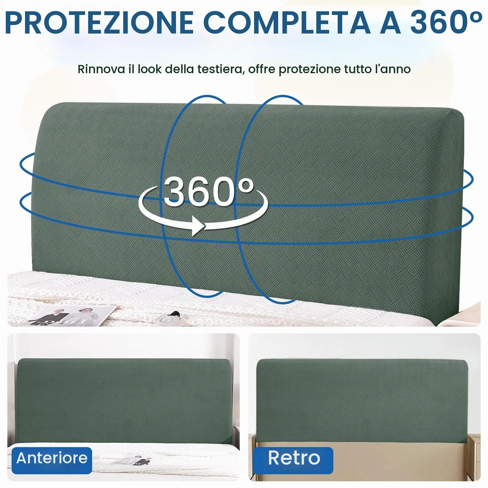 YSTELLAA Copri Testata Letto Elasticizzata, 180cm, Verde Soia - immagine 6