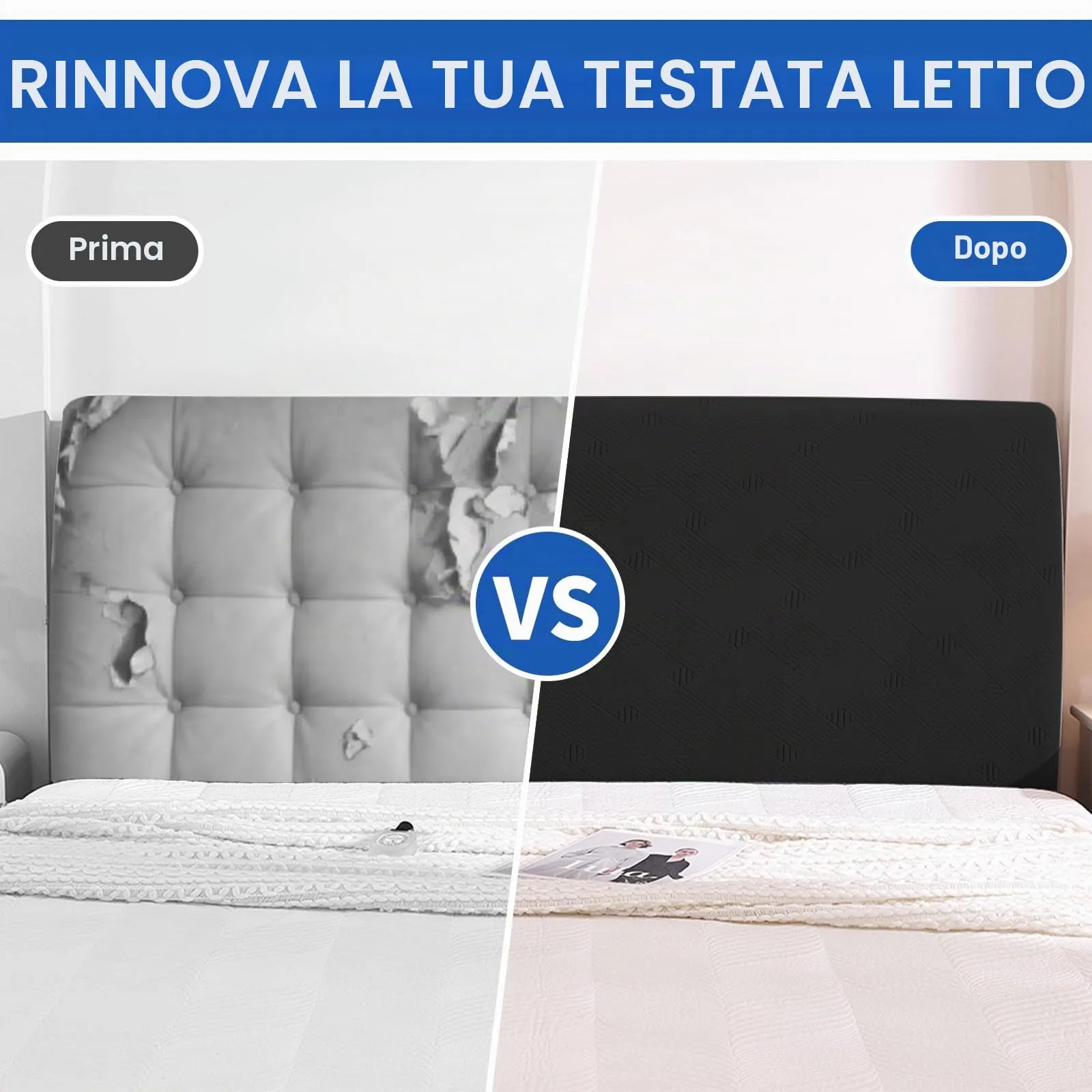 Ystyle Copri Testiera Letto Elasticizzata Matrimoniale, 180cm, Nero - immagine 7