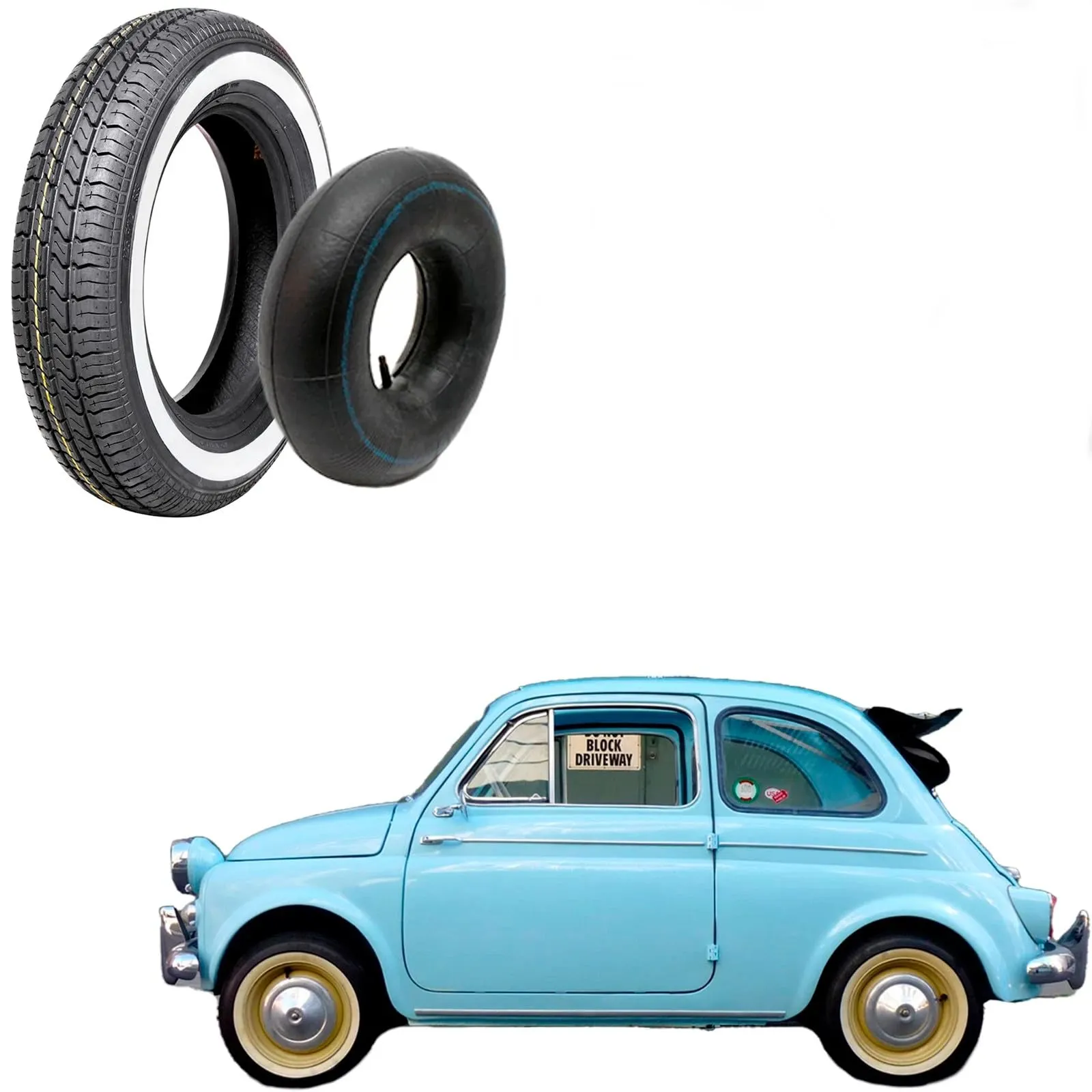 Vee Rubber Kit 4 Pneumatici 125 R12 63S SR12 Fascia Bianca 28mm con 4 Camere d'Aria per Fiat 500 Epoca - immagine 1