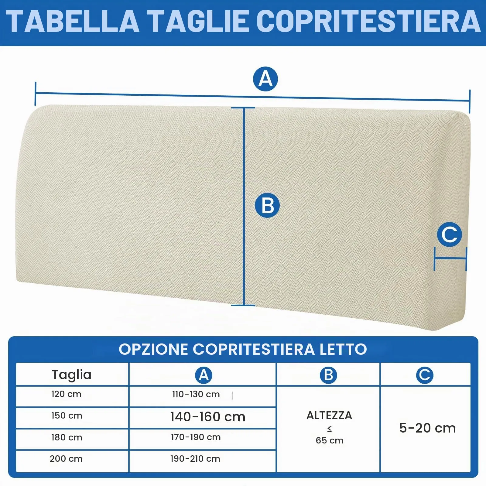 YSTELLAA Copri Testata Letto Elasticizzata, 200cm, Beige - immagine 3