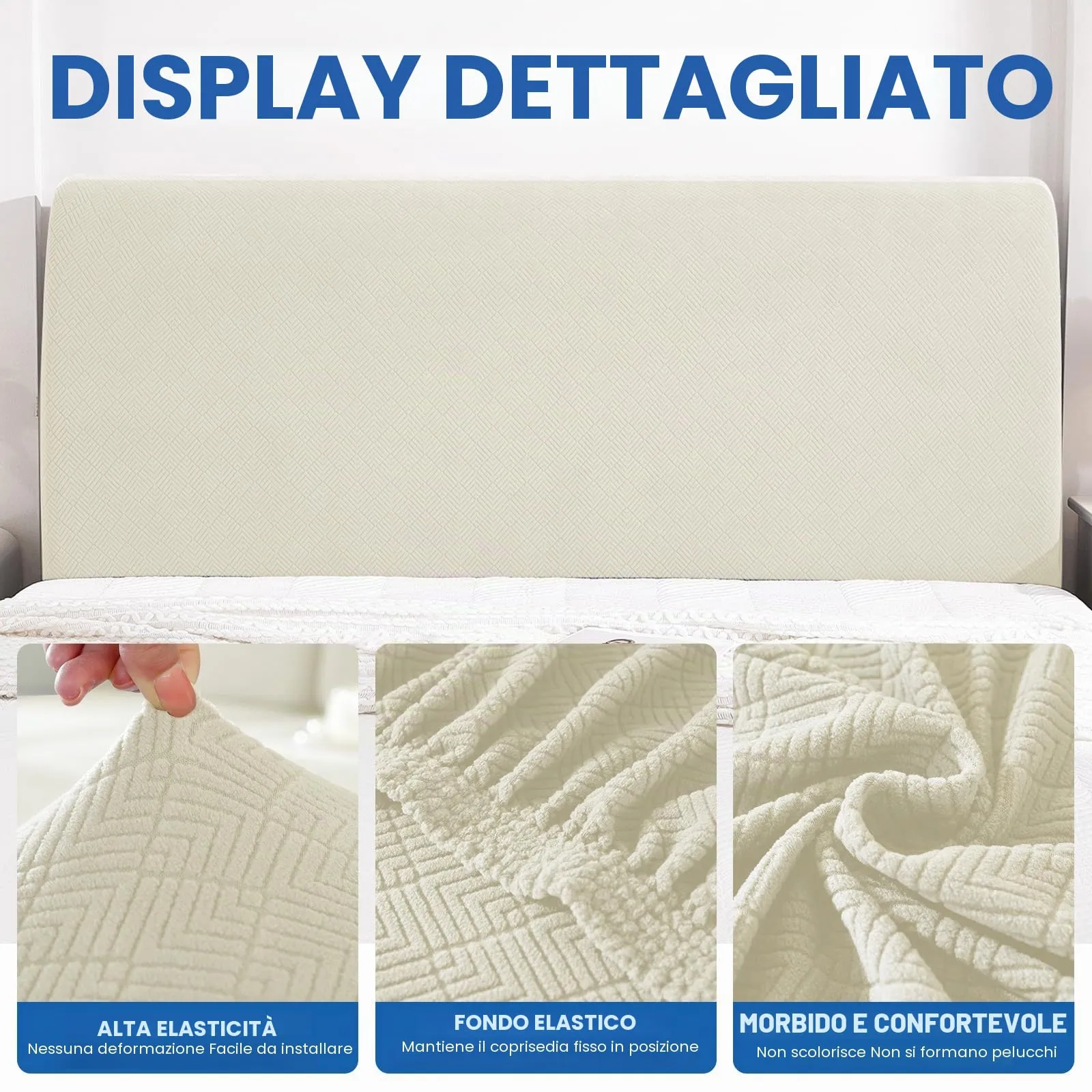 YSTELLAA Copri Testata Letto Elasticizzata, 200cm, Beige - immagine 5