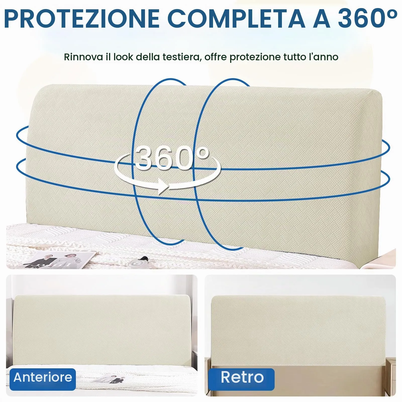 YSTELLAA Copri Testata Letto Elasticizzata, 200cm, Beige - immagine 6