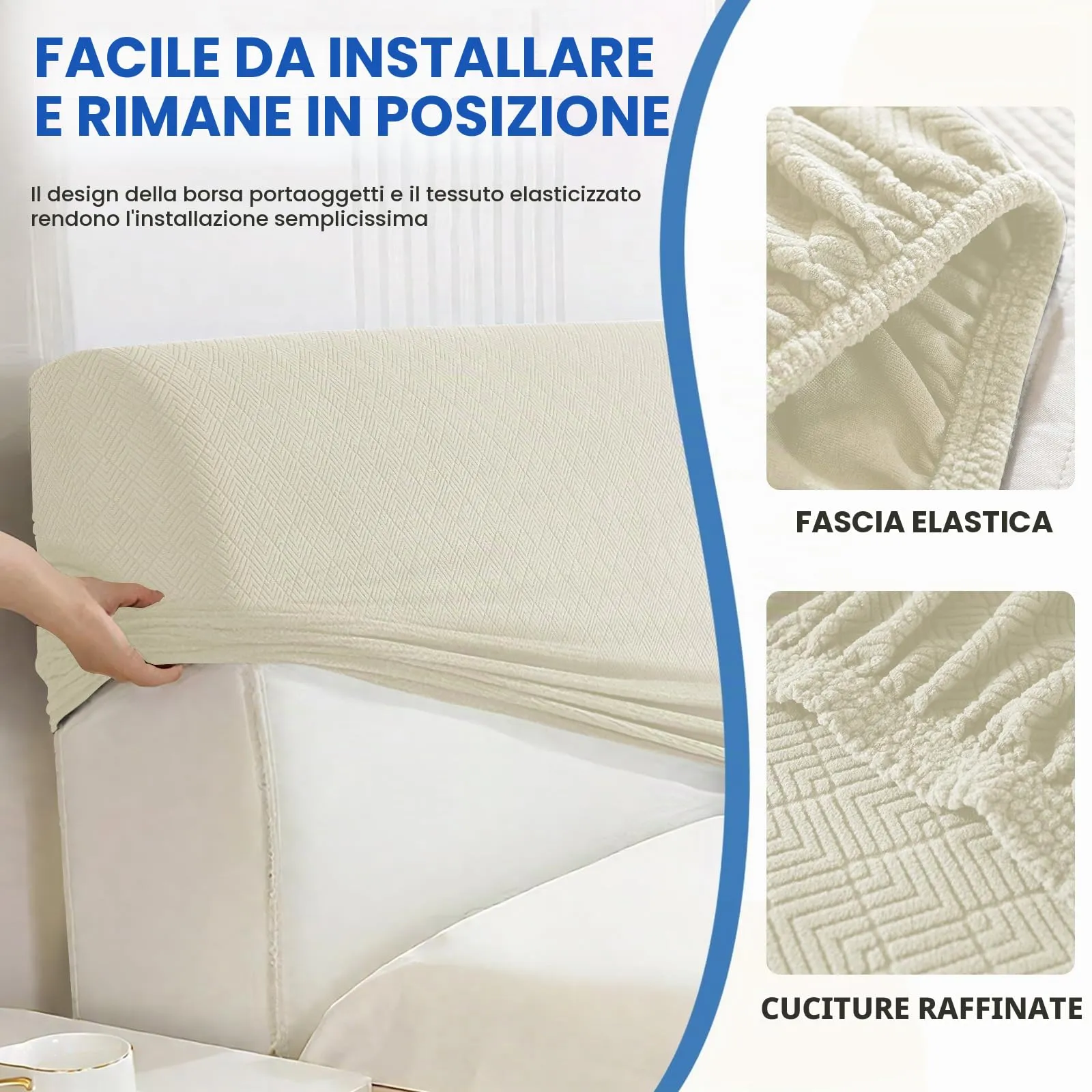 YSTELLAA Copri Testata Letto Elasticizzata, 200cm, Beige - immagine 7