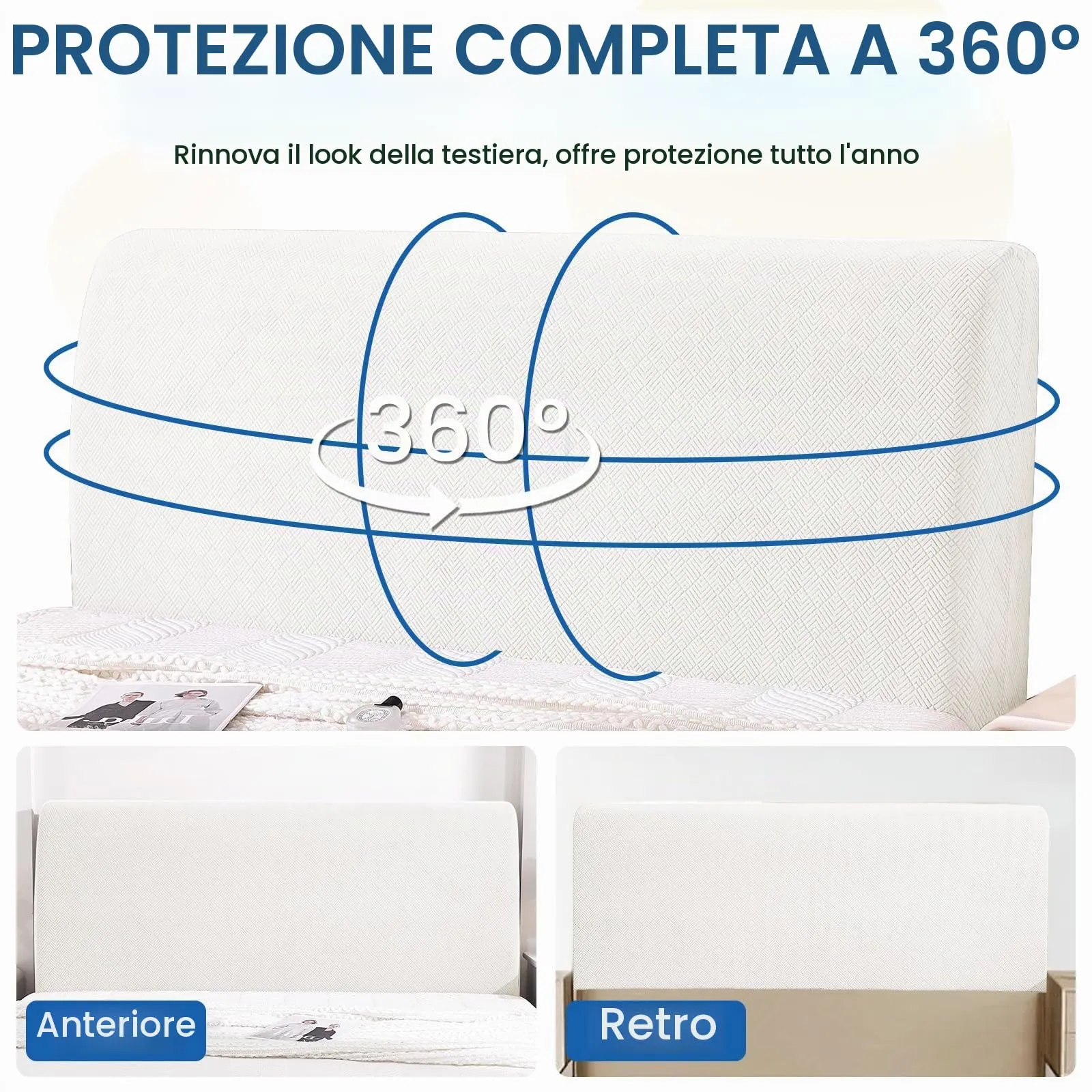 YSTELLAA Copri Testata Letto Elasticizzata, 120cm, Bianco - immagine 6