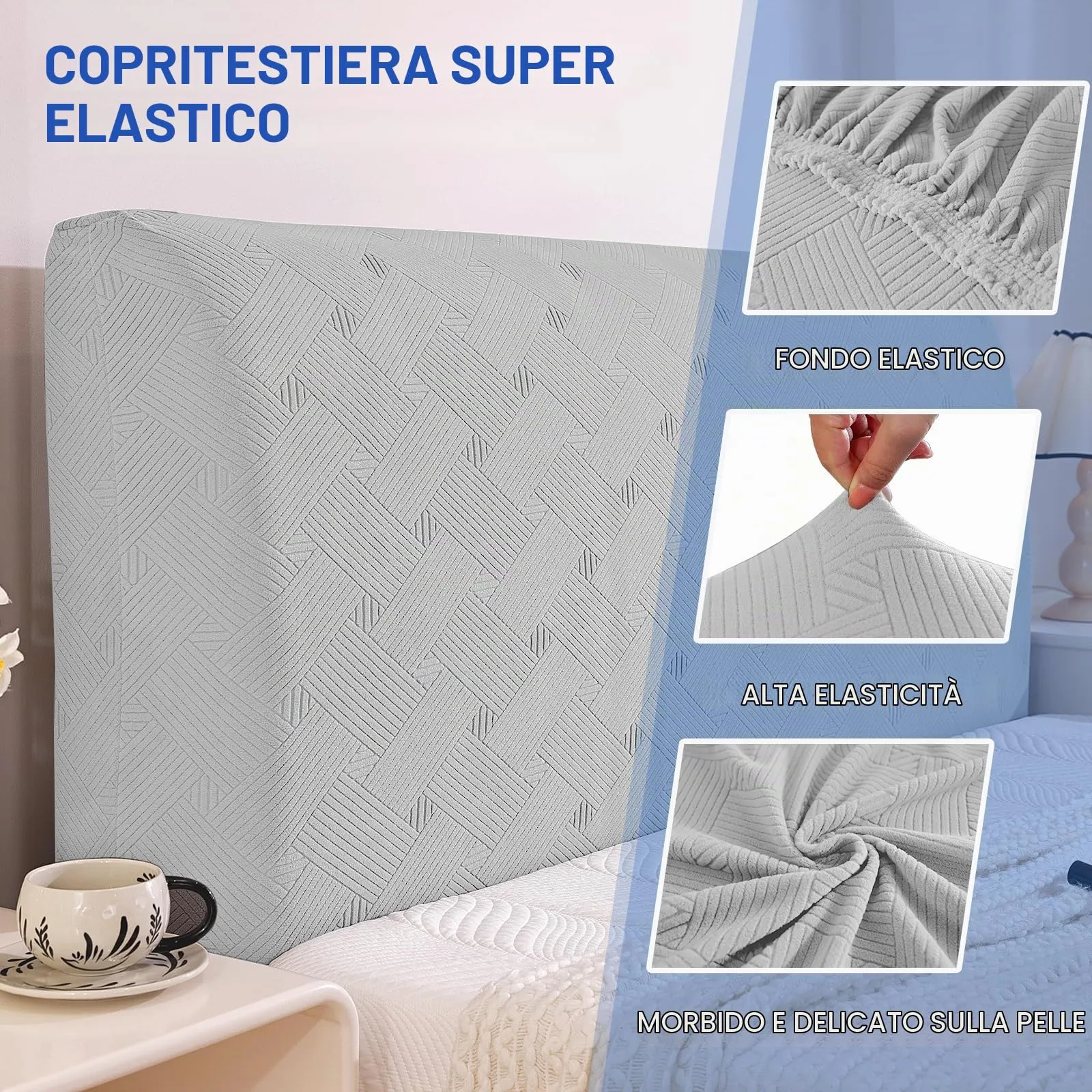 Ystyle Copri Testiera Letto Elasticizzata Matrimoniale, 180cm, Grigio Argento - immagine 5