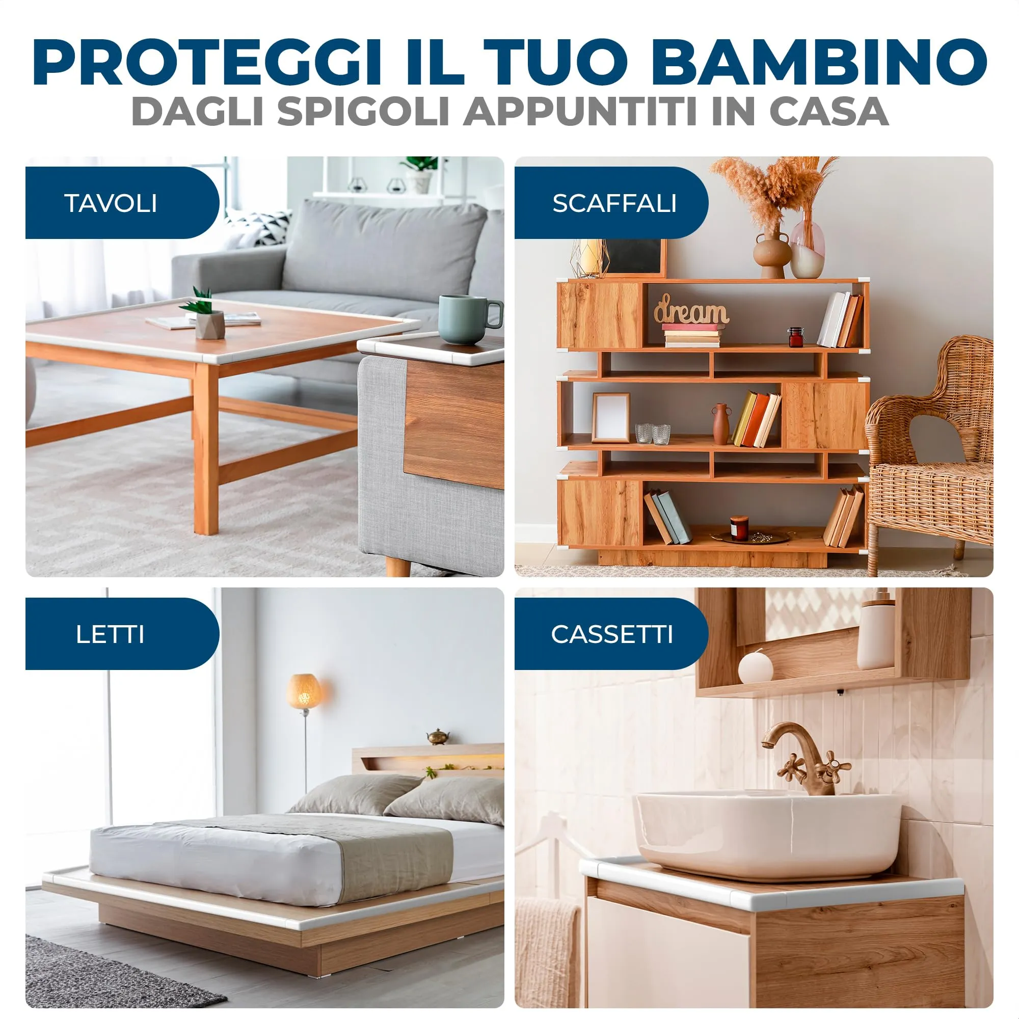 Hoffenbach Paraspigoli per Bambini, 6,2 m + 12 Angolari, Paracolpi per Lettino e Mobili in Gomma, Bianco Lana - immagine 7
