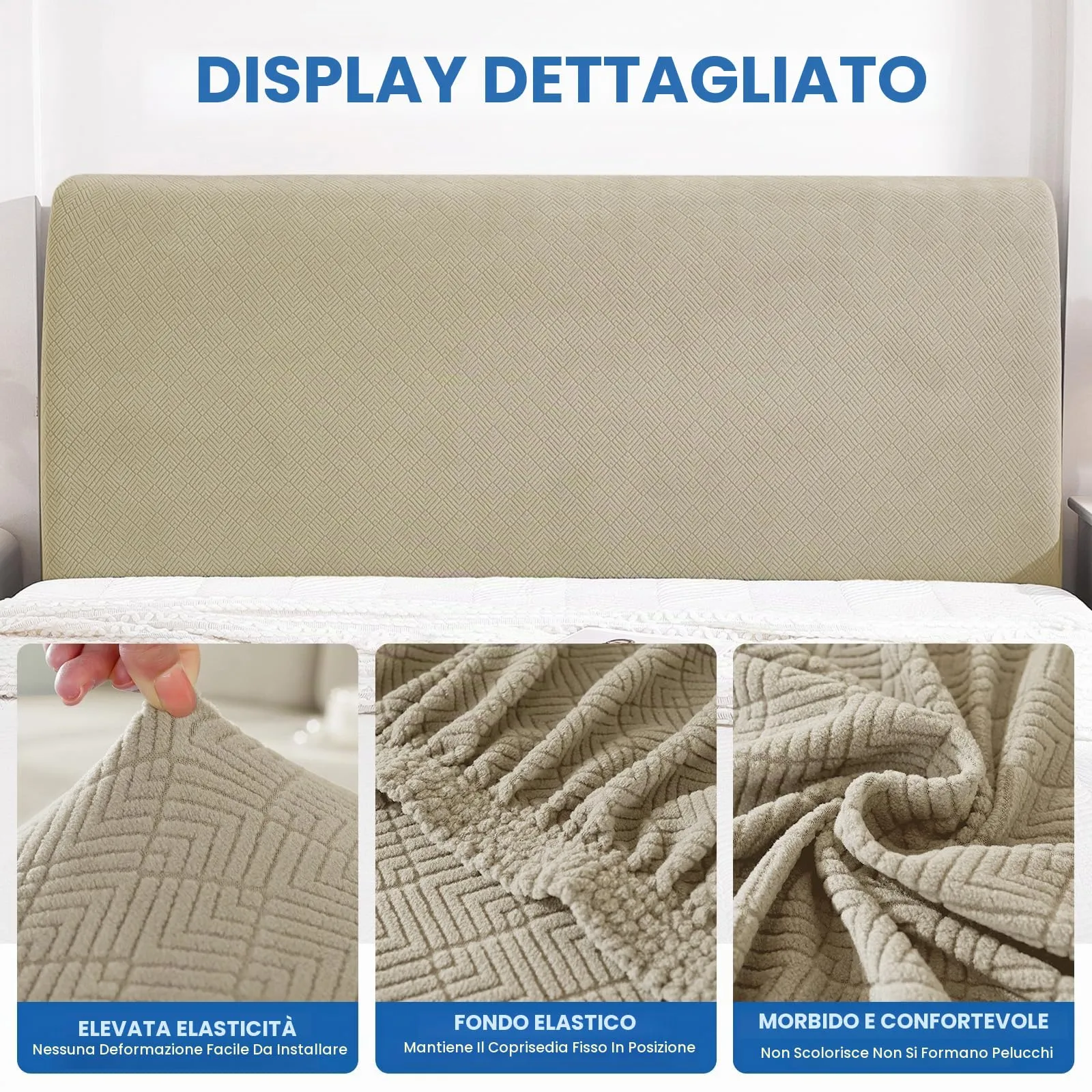 YSTELLAA Copri Testata Letto Elasticizzata, 180cm, Kaki - immagine 5