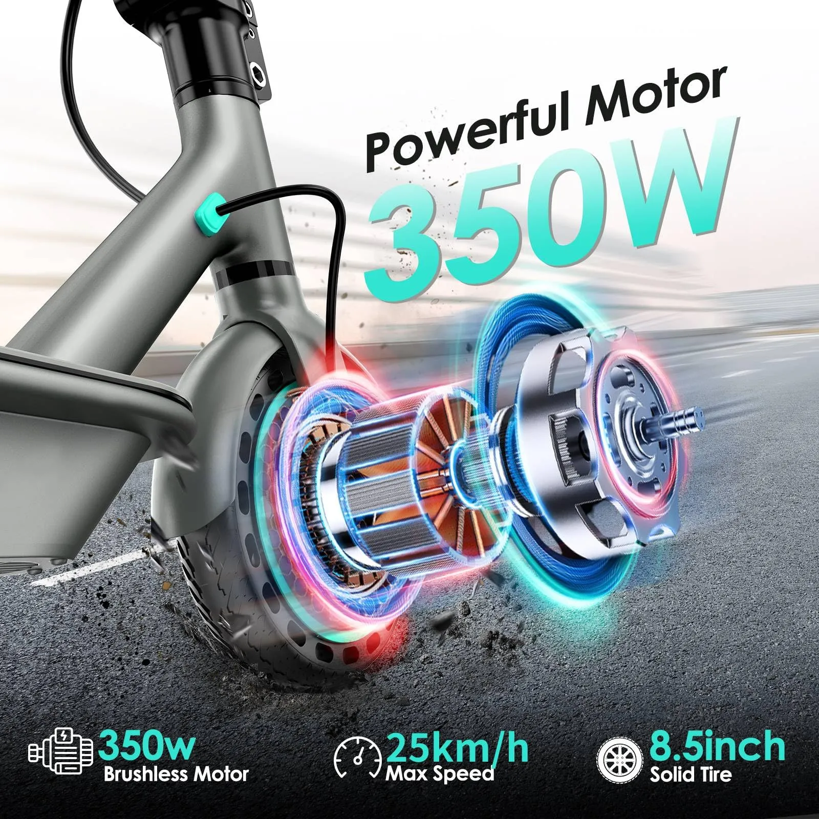 Kalorace V8 Monopattino Elettrico per Adulti, Motore 500W, Velocità 25km/h, Autonomia 48km, Pneumatici ad Aria da 10", Controllo App - immagine 3