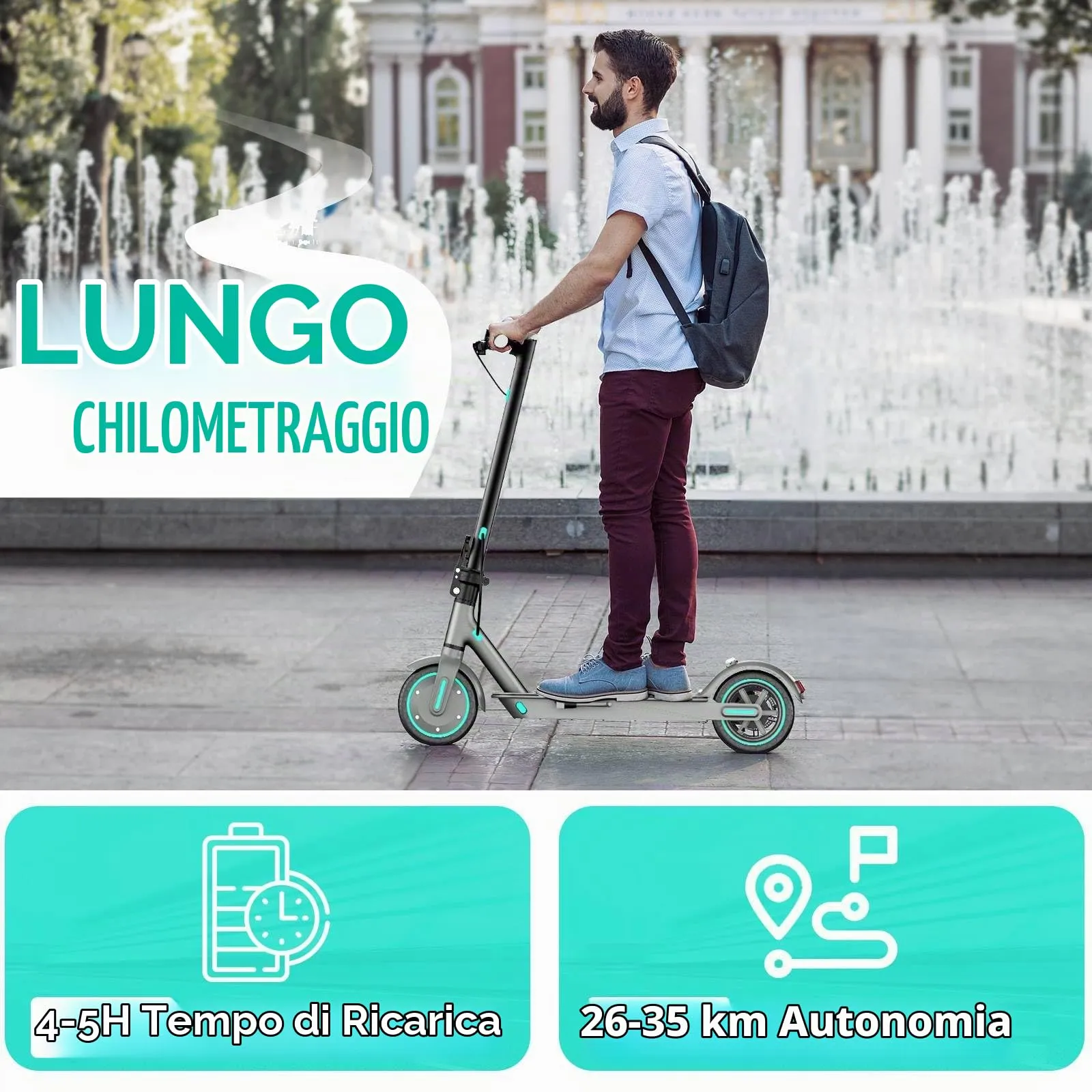 Kalorace V8 Monopattino Elettrico per Adulti, Motore 500W, Velocità 25km/h, Autonomia 48km, Pneumatici ad Aria da 10", Controllo App - immagine 4