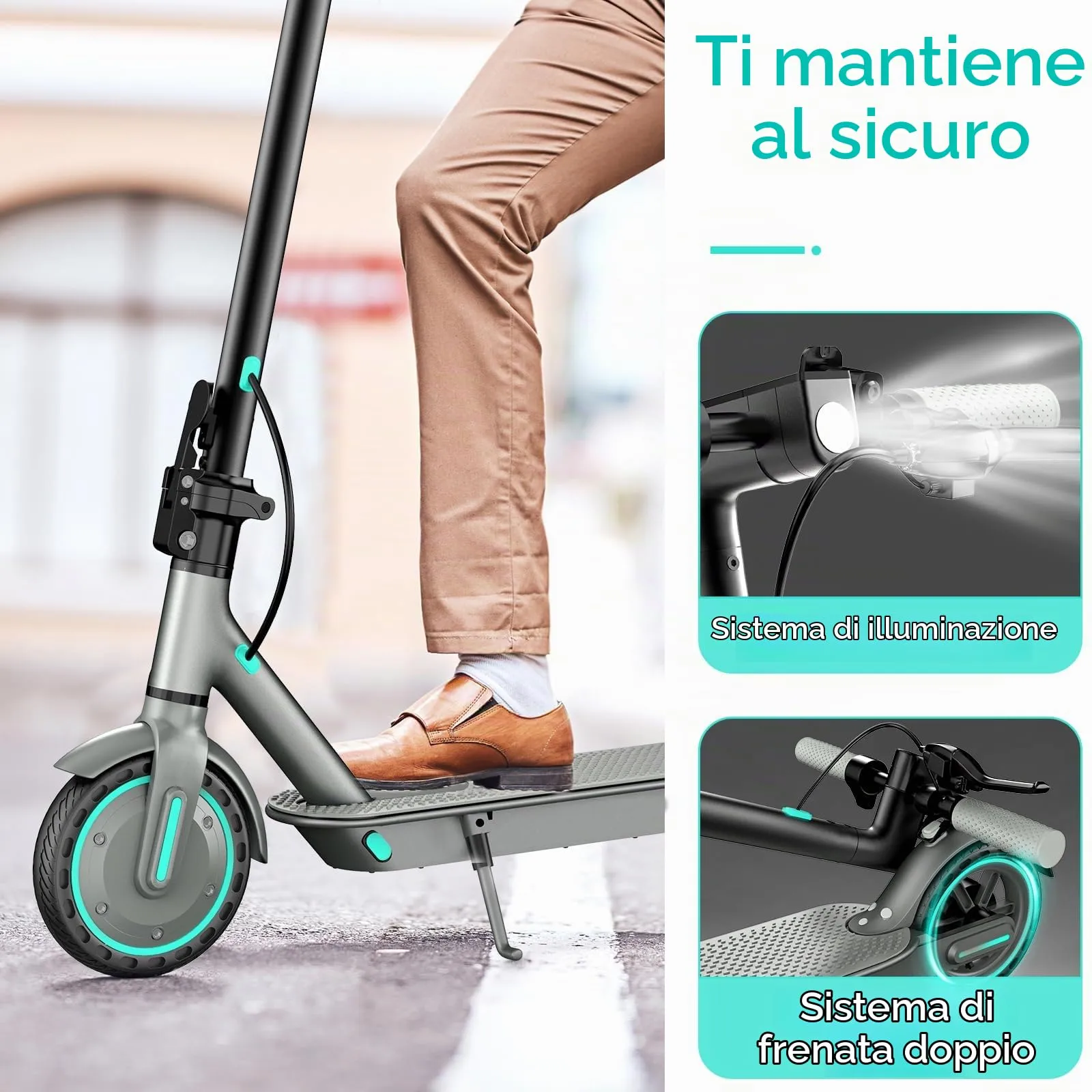 Kalorace V8 Monopattino Elettrico per Adulti, Motore 500W, Velocità 25km/h, Autonomia 48km, Pneumatici ad Aria da 10", Controllo App - immagine 5