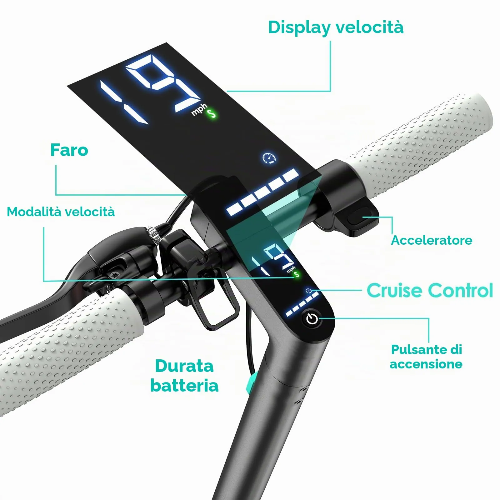 Kalorace V8 Monopattino Elettrico per Adulti, Motore 500W, Velocità 25km/h, Autonomia 48km, Pneumatici ad Aria da 10", Controllo App - immagine 6