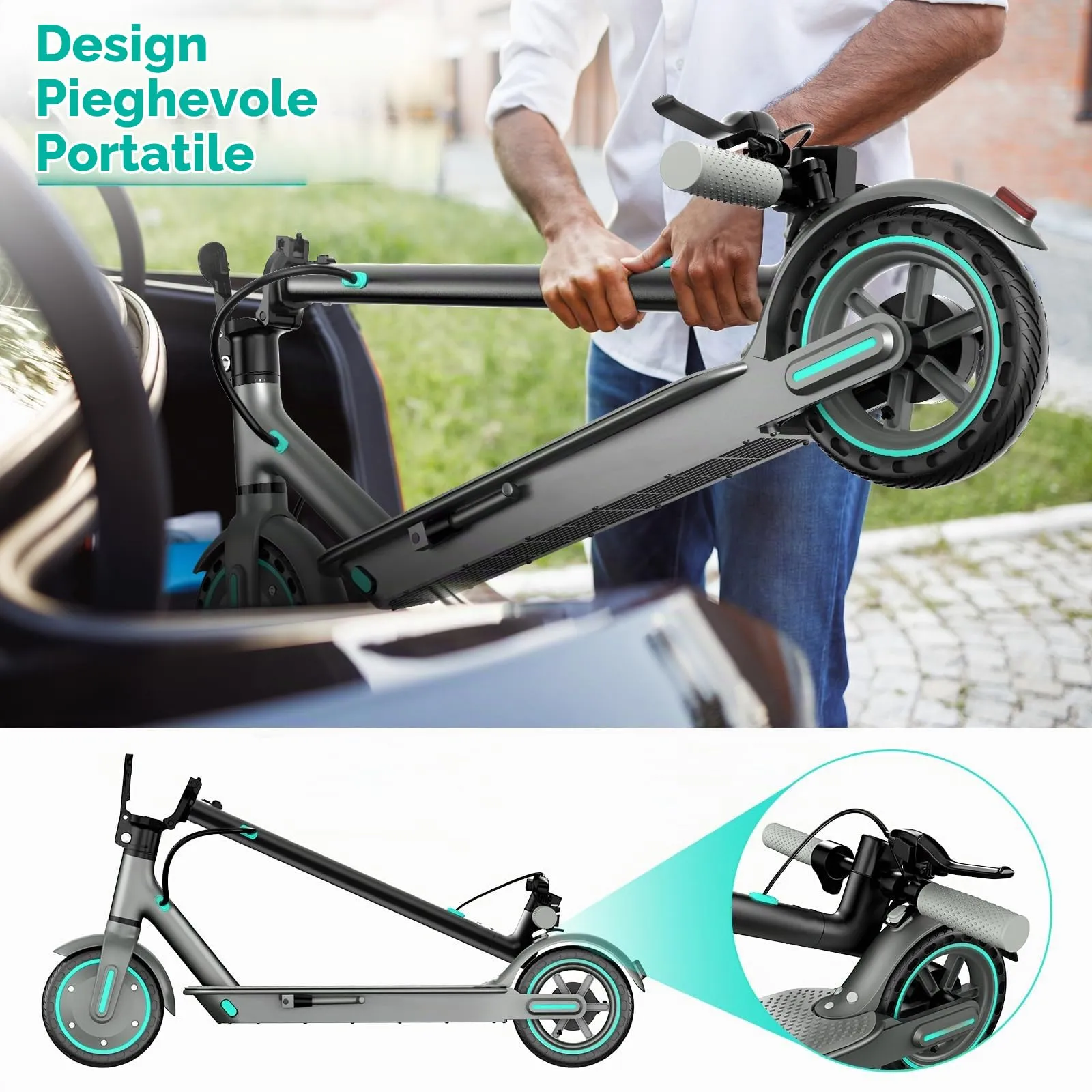 Kalorace V8 Monopattino Elettrico per Adulti, Motore 500W, Velocità 25km/h, Autonomia 48km, Pneumatici ad Aria da 10", Controllo App - immagine 7