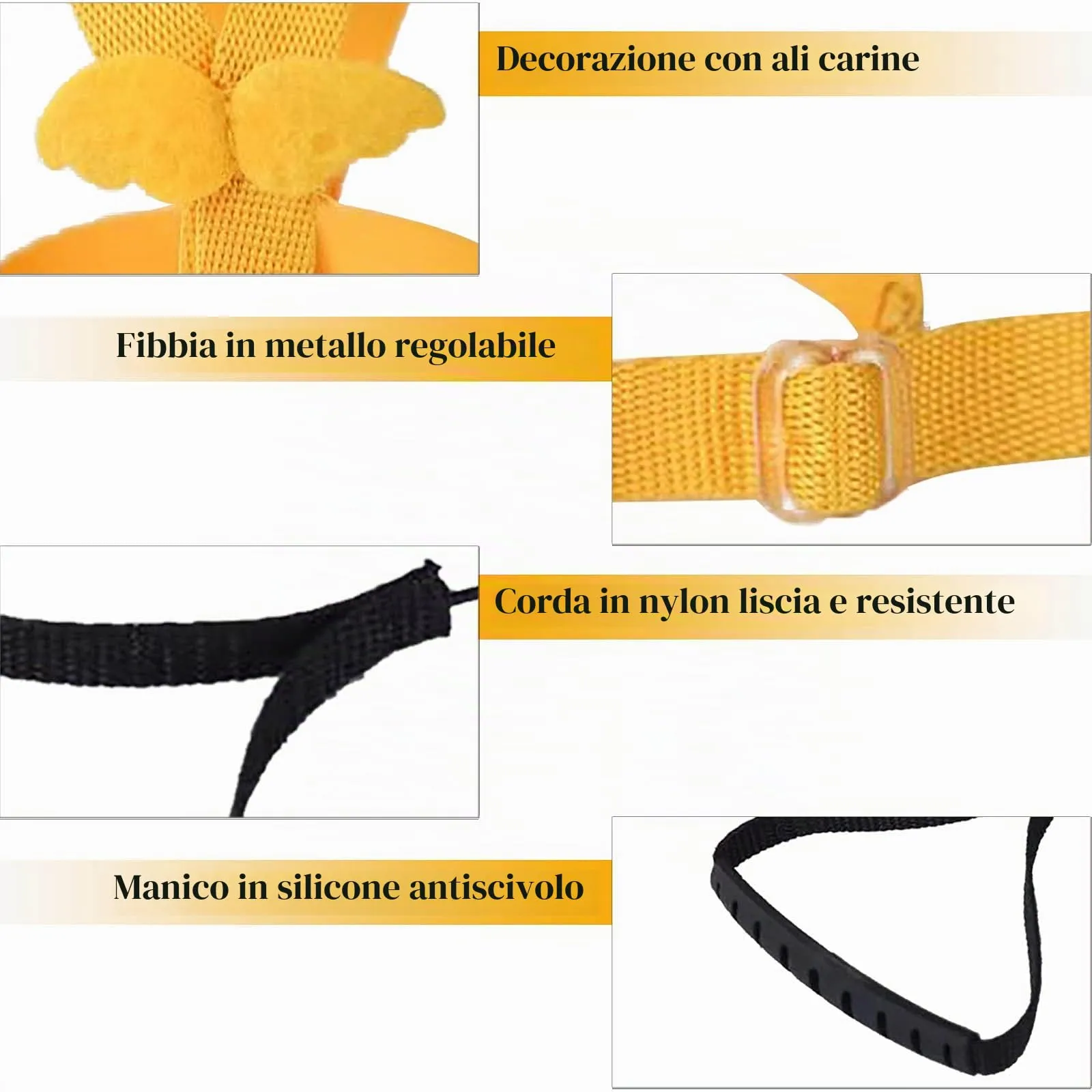 Winmany Imbracatura Regolabile con Guinzaglio per Pappagalli, Cacatos e Ara, Giallo, S - immagine 2