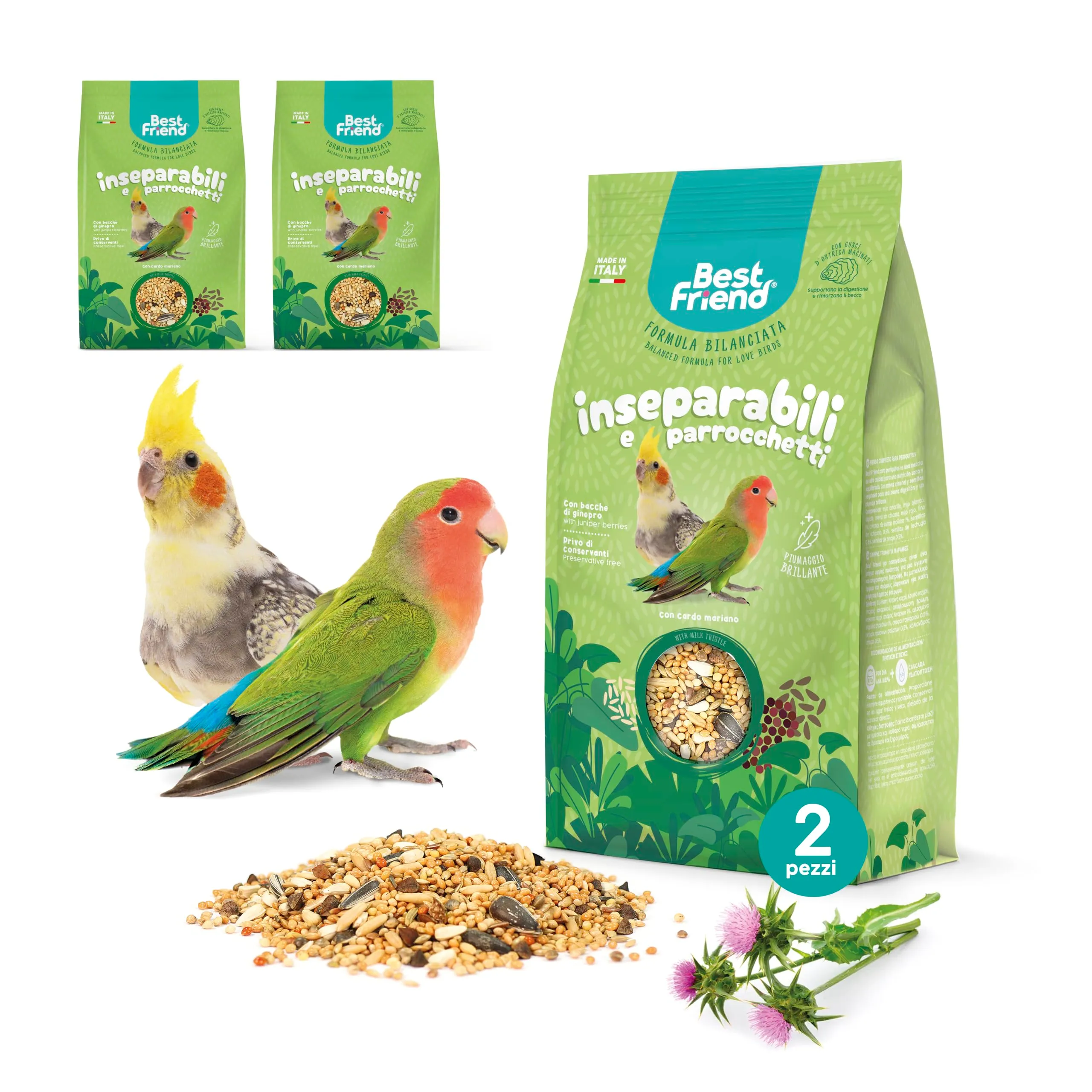 Best Friend Mangime Completo per Inseparabili e Parrocchetti con Cardo Mariano, 2 x 500 g - immagine 1