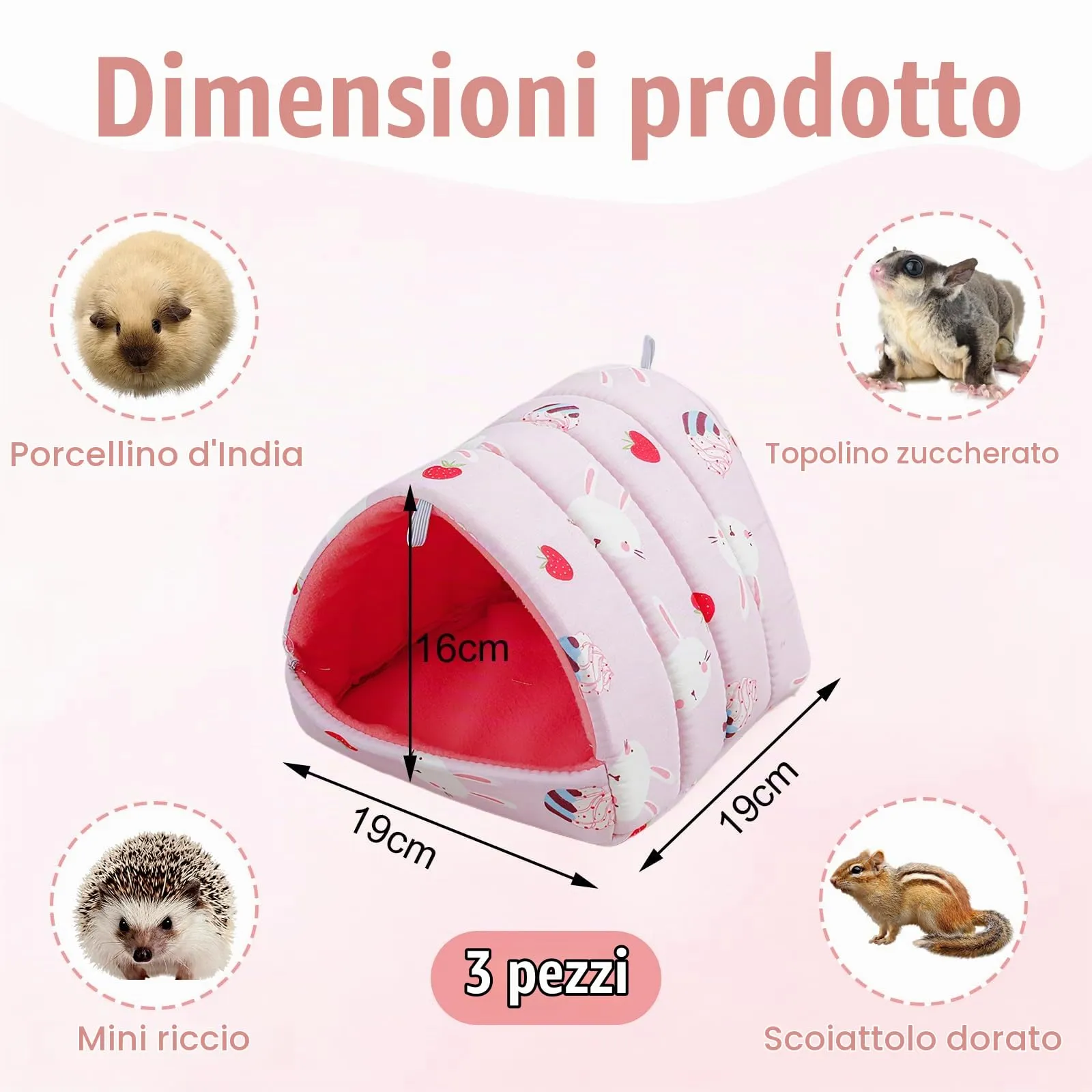 KEORHEZ Set di 3 Cuccie per Coniglio Nano, Criceti, Porcellini d'india e Ricci - immagine 2