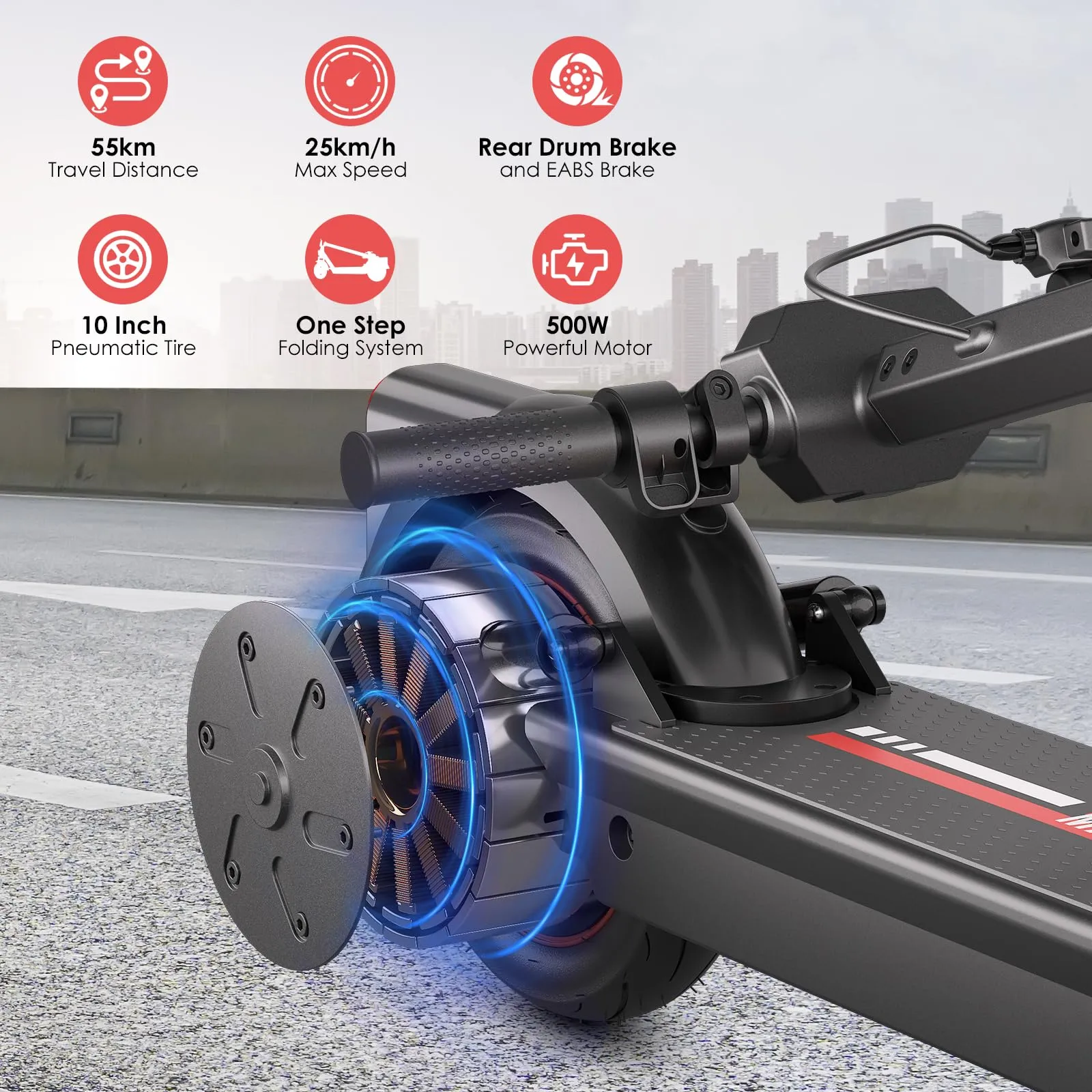 Kalorace V8 Monopattino Elettrico Adulto, 500W, 25 Km/h, Pneumatici 10 Pollici, Alluminio - immagine 3
