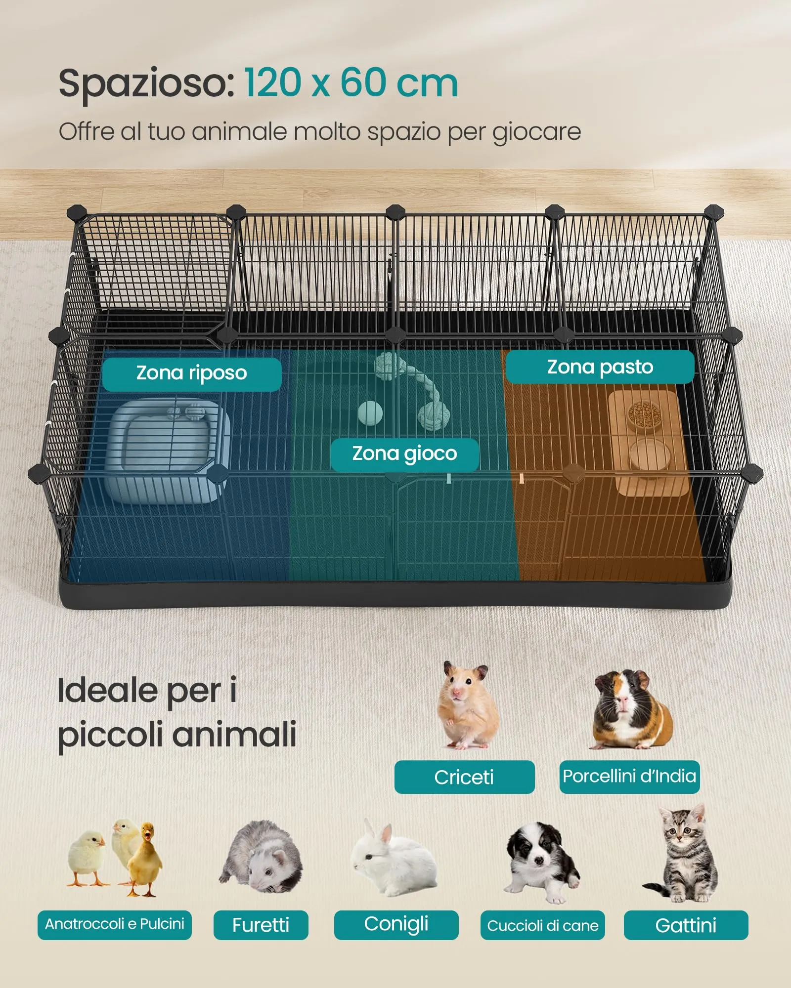 SONGMICS Recinto per Piccoli Animali, 20 Pannelli, 123 x 63 x 41,5 cm - immagine 3
