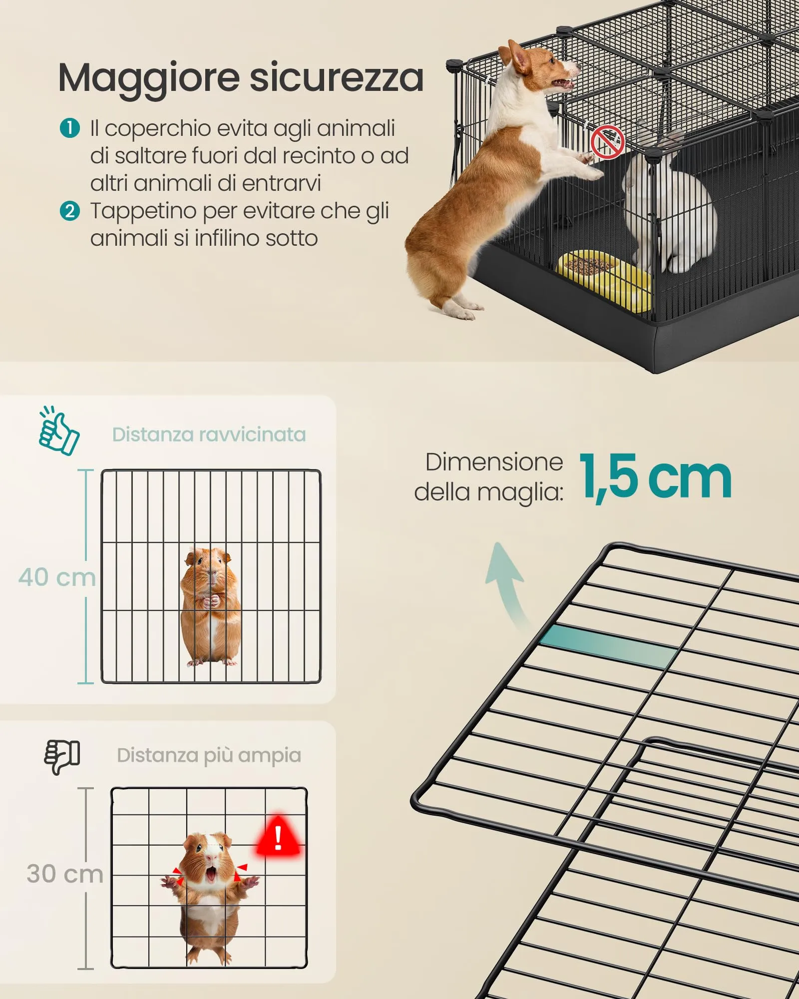 SONGMICS Recinto per Piccoli Animali, 20 Pannelli, 123 x 63 x 41,5 cm - immagine 4