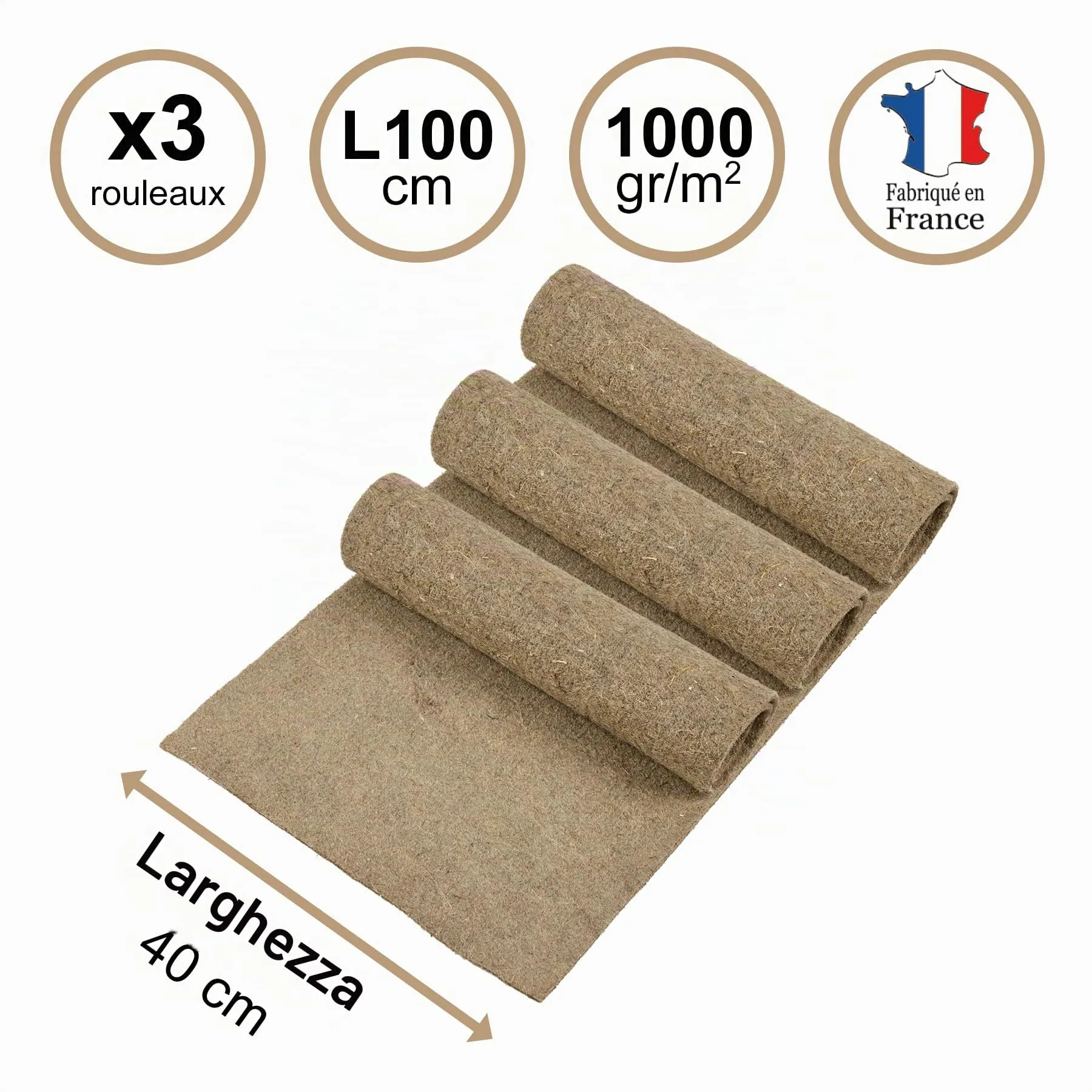 La Cordeline Set di 3 Tappeti Lettiera in Canapa Naturale, 40 x 100 cm, 1000 g/m², Fondo Gabbia per Roditori e Conigli - immagine 4