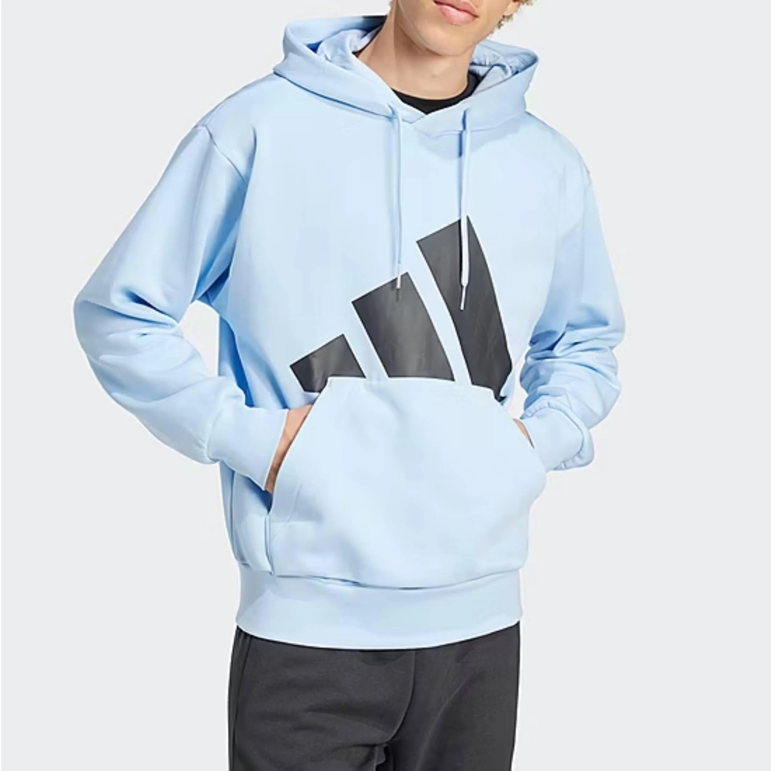 adidas Essentials Felpa con Cappuccio da Uomo, Glow Blue/Nero, XXL - immagine 2
