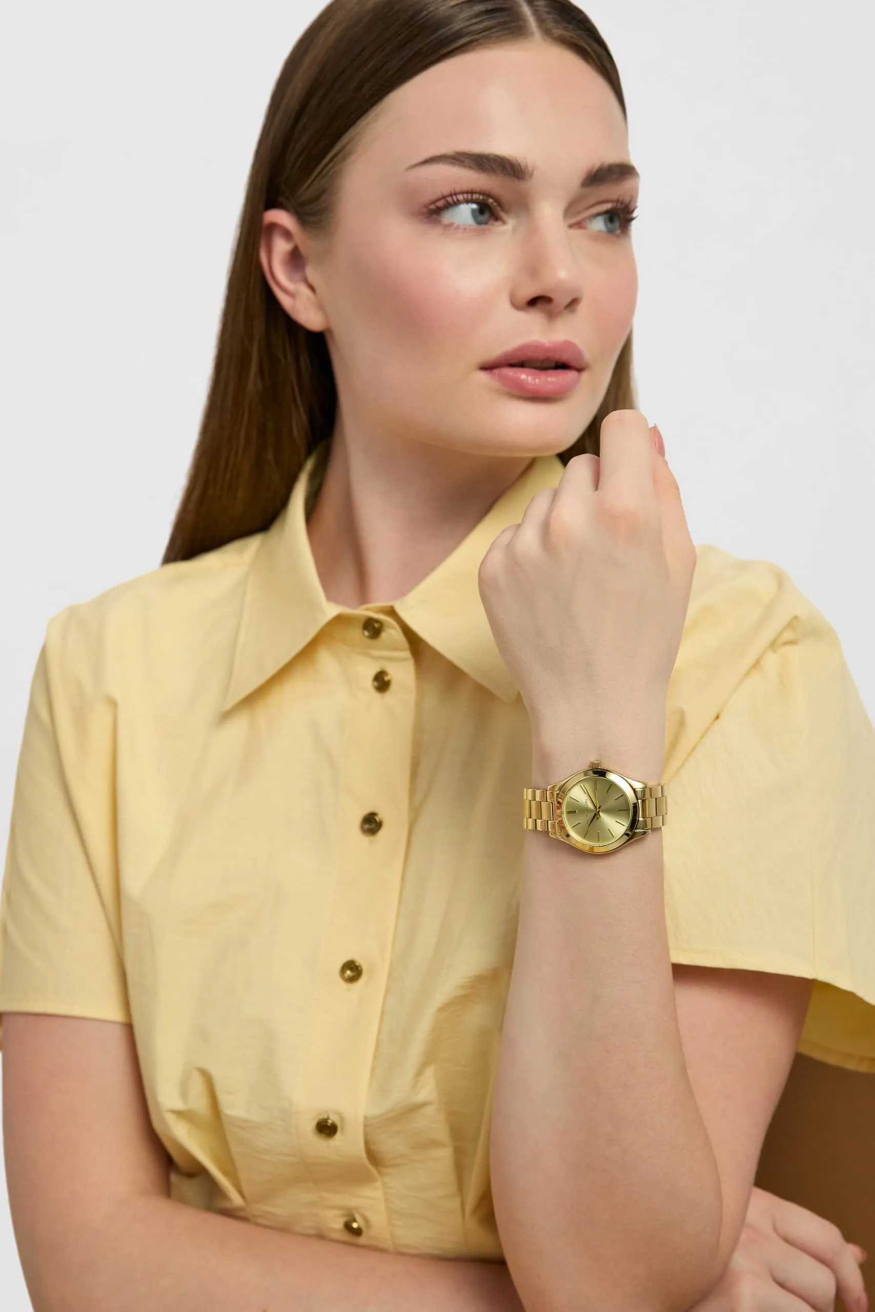 Michael Kors Slim Runway MK3512 Orologio da donna 33 mm in acciaio inossidabile, Oro e crema - immagine 2