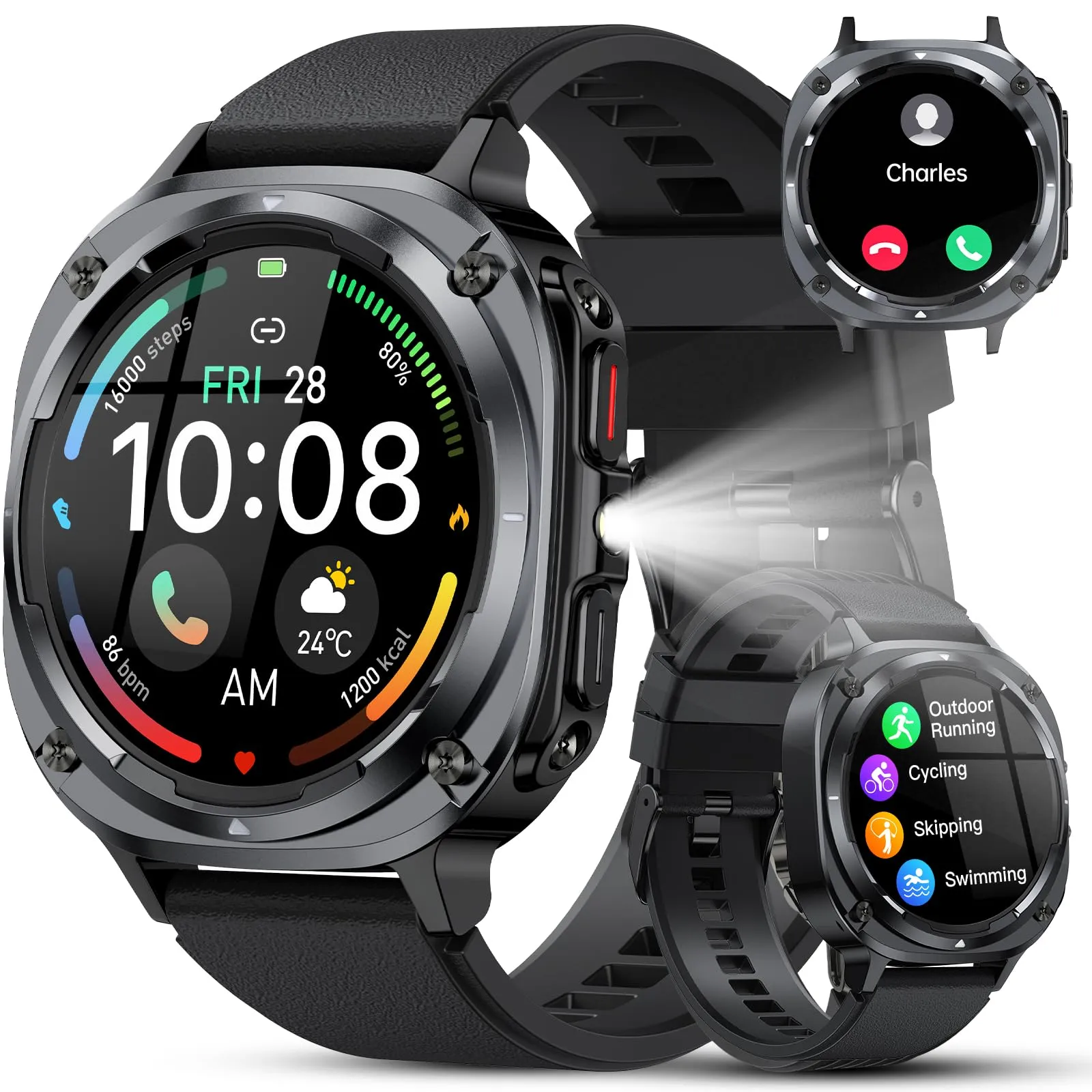 TIMU Smartwatch Uomo, 1,45" HD, Chiamata Bluetooth 5.3, 114+ Modalità Sportive, Cardiofrequenzimetro, Sonno, Contapassi, IP68 Impermeabile, Android iOS, Nero - immagine 1