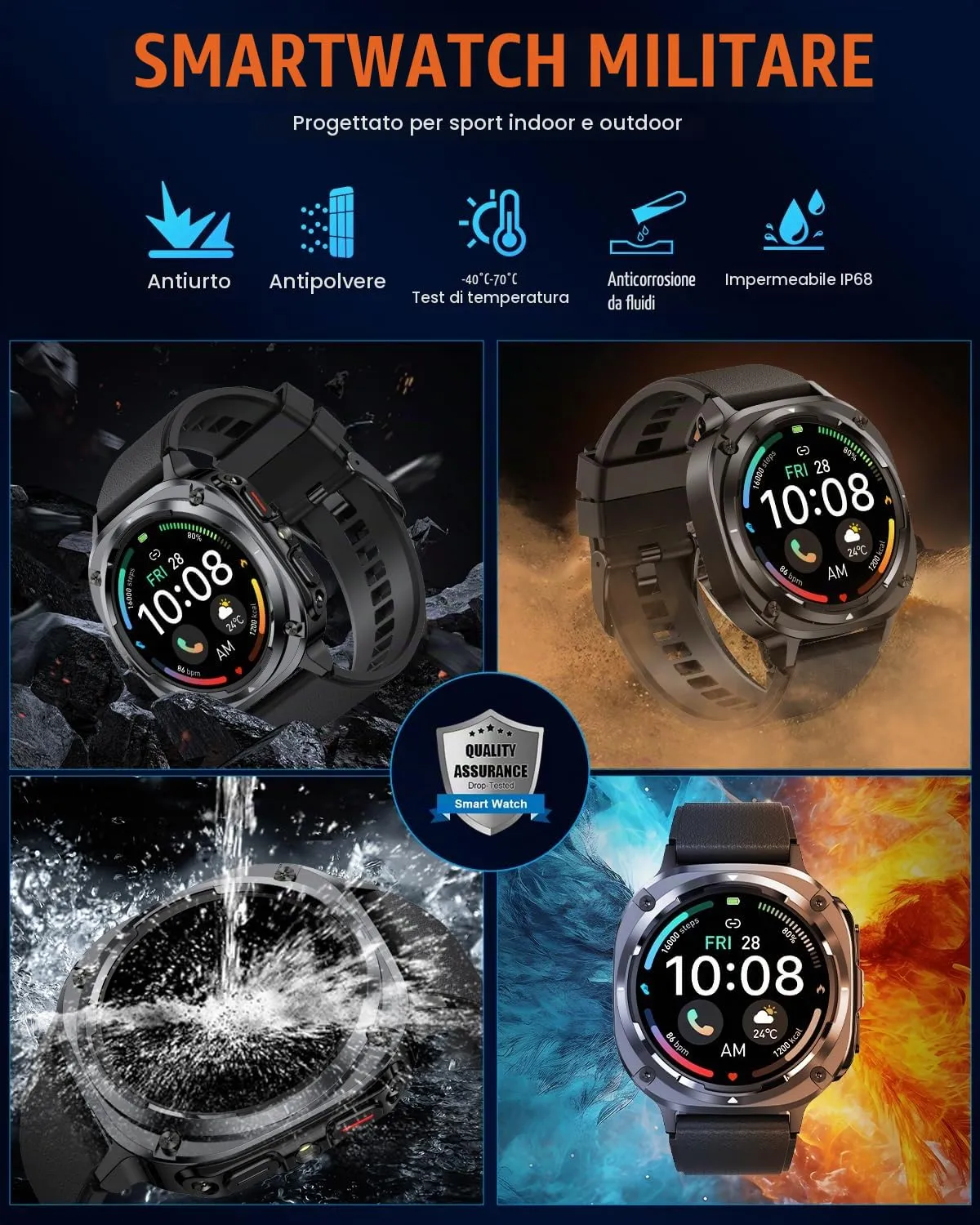 TIMU Smartwatch Uomo, 1,45" HD, Chiamata Bluetooth 5.3, 114+ Modalità Sportive, Cardiofrequenzimetro, Sonno, Contapassi, IP68 Impermeabile, Android iOS, Nero - immagine 2