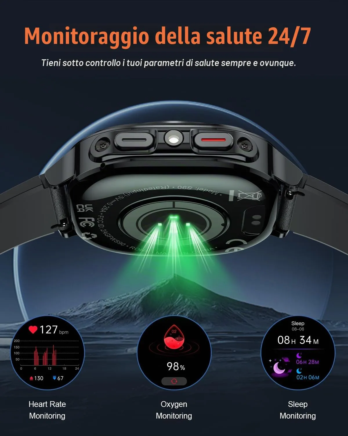 TIMU Smartwatch Uomo, 1,45" HD, Chiamata Bluetooth 5.3, 114+ Modalità Sportive, Cardiofrequenzimetro, Sonno, Contapassi, IP68 Impermeabile, Android iOS, Nero - immagine 5