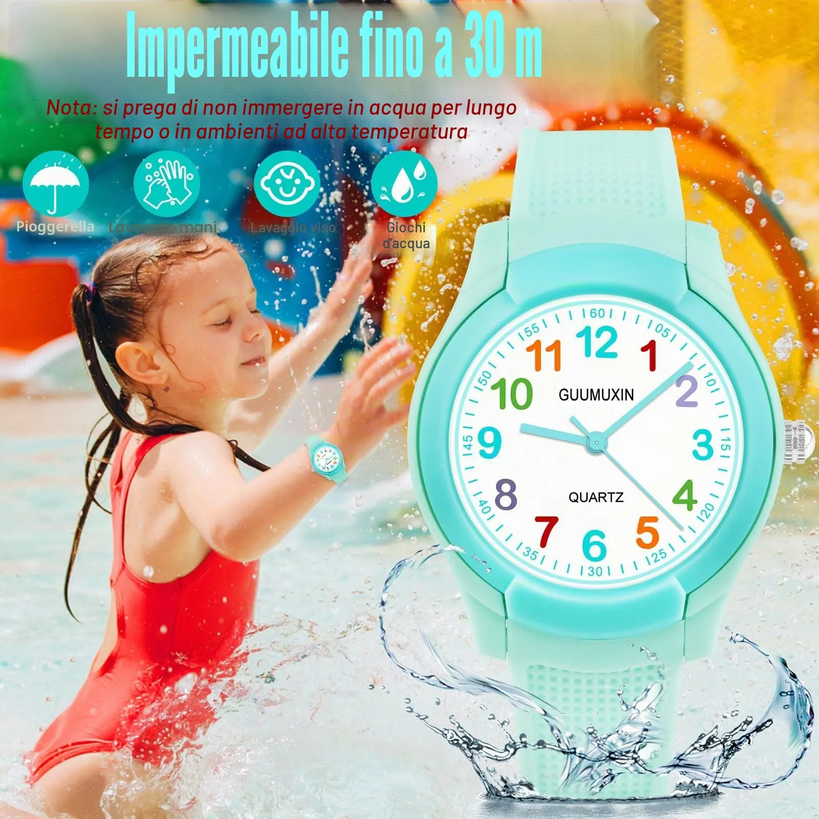 GUUMUXIN Orologio Analogico per Bambini 4-12 Anni, Impermeabile 30m, Cinturino TPU - immagine 2