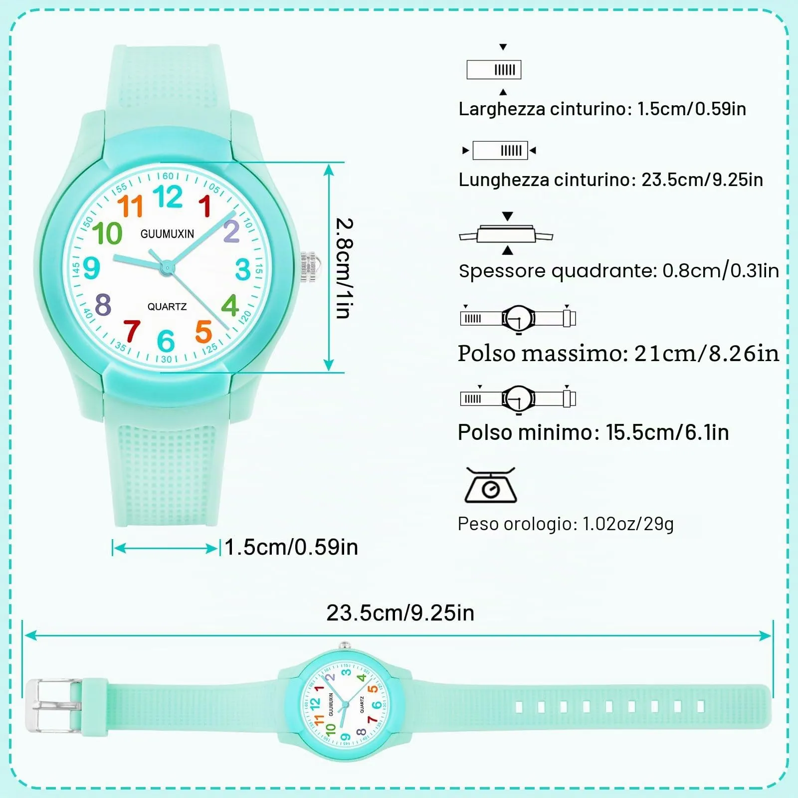 GUUMUXIN Orologio Analogico per Bambini 4-12 Anni, Impermeabile 30m, Cinturino TPU - immagine 4