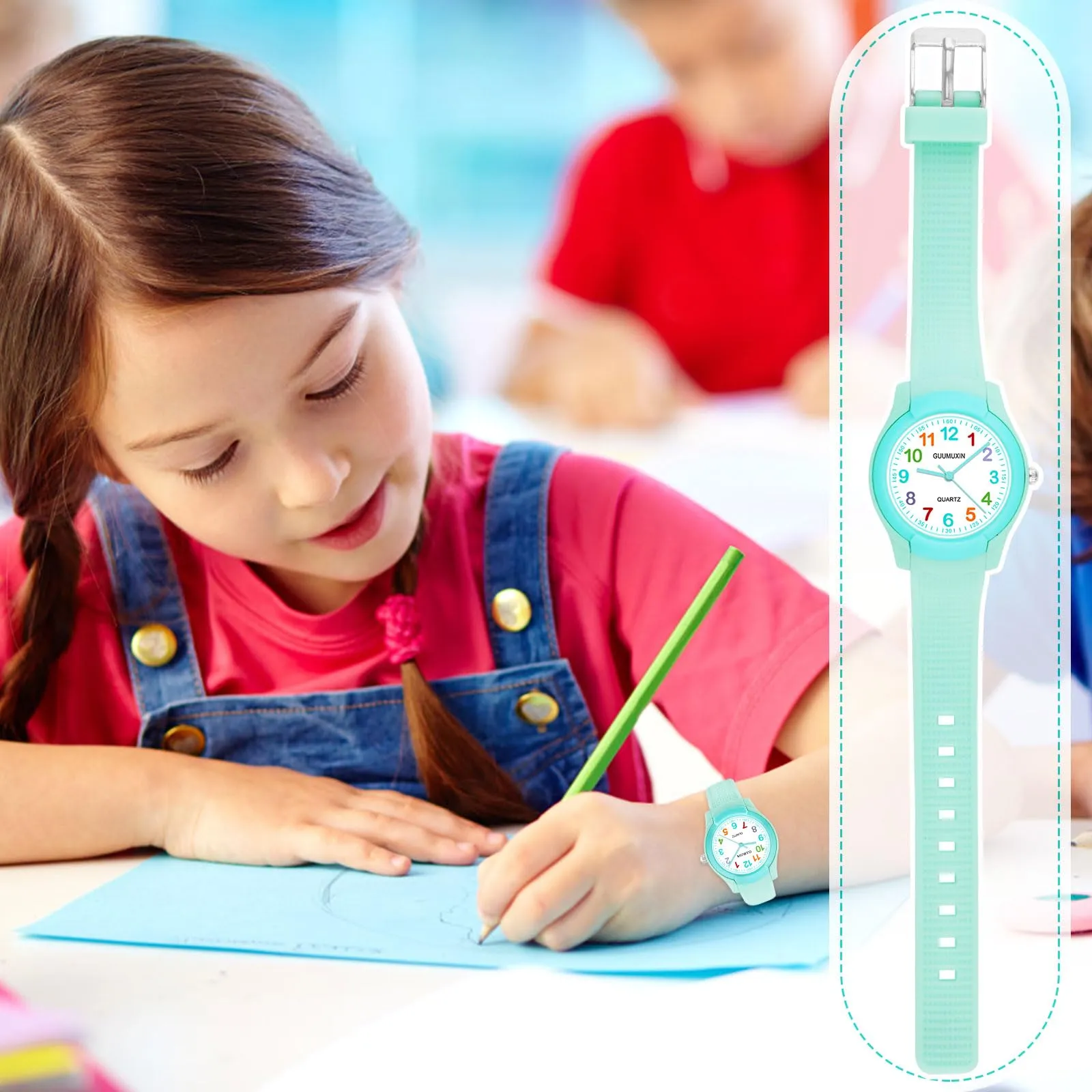 GUUMUXIN Orologio Analogico per Bambini 4-12 Anni, Impermeabile 30m, Cinturino TPU - immagine 5