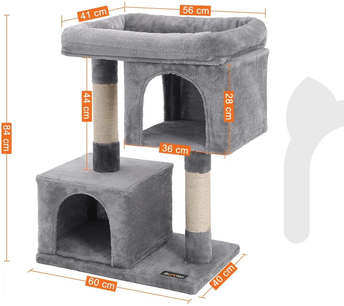 Feandrea Albero per Gatti con Tiragraffi, 84 cm, 2 Grotte - immagine 3