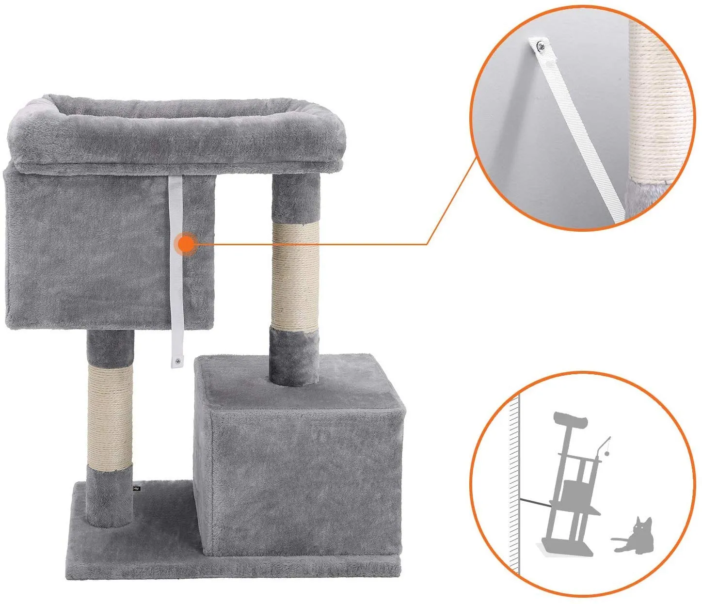 Feandrea Albero per Gatti con Tiragraffi, 84 cm, 2 Grotte - immagine 8
