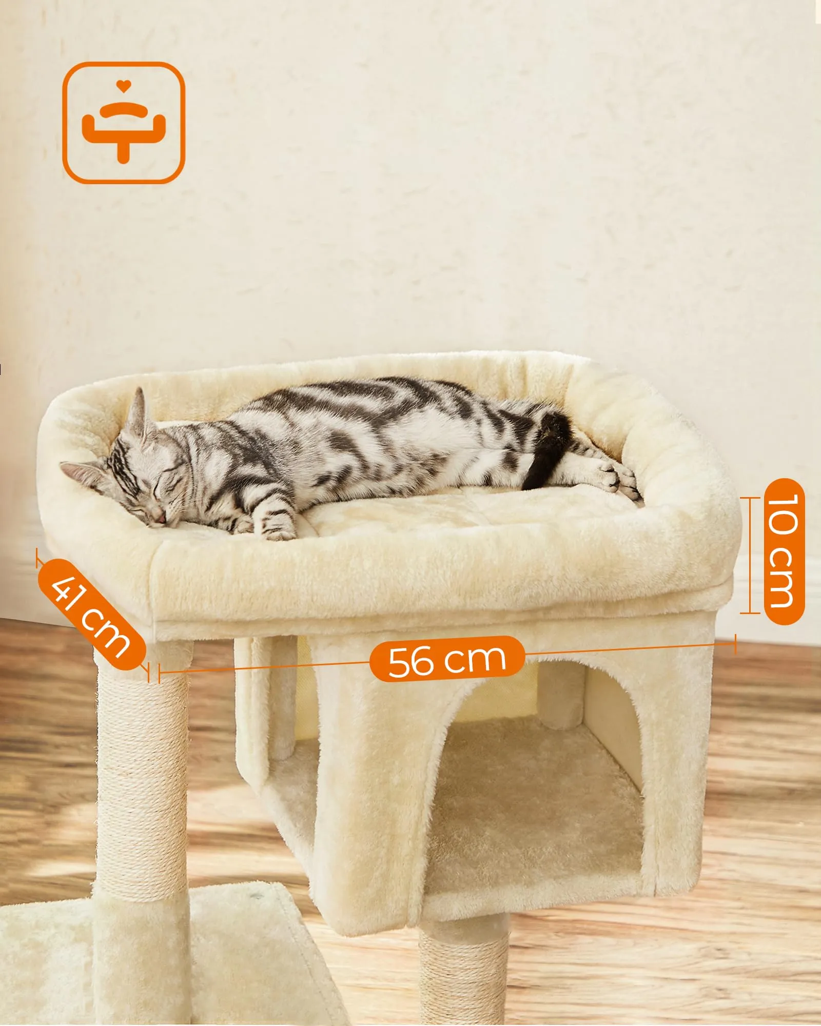 Feandrea Albero per Gatti con Tiragraffi, 2 Grotte, 79.6 cm, Beige - immagine 3